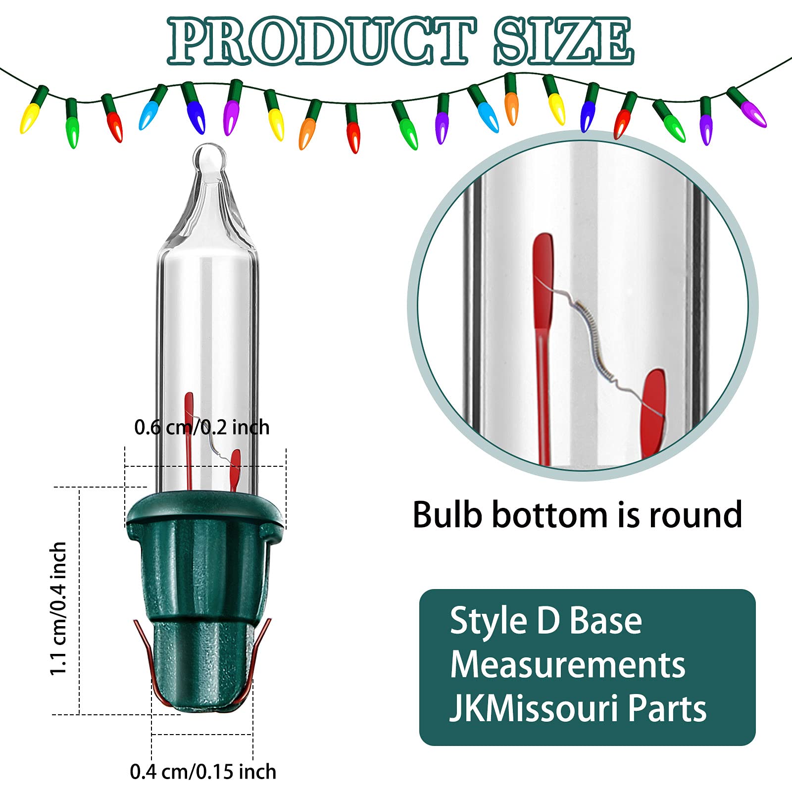 Mudder 100 Count Mini Incandescent Replacement Christmas Tree Light Bulbs, Green Base with Warm White, Model Mudder-19694