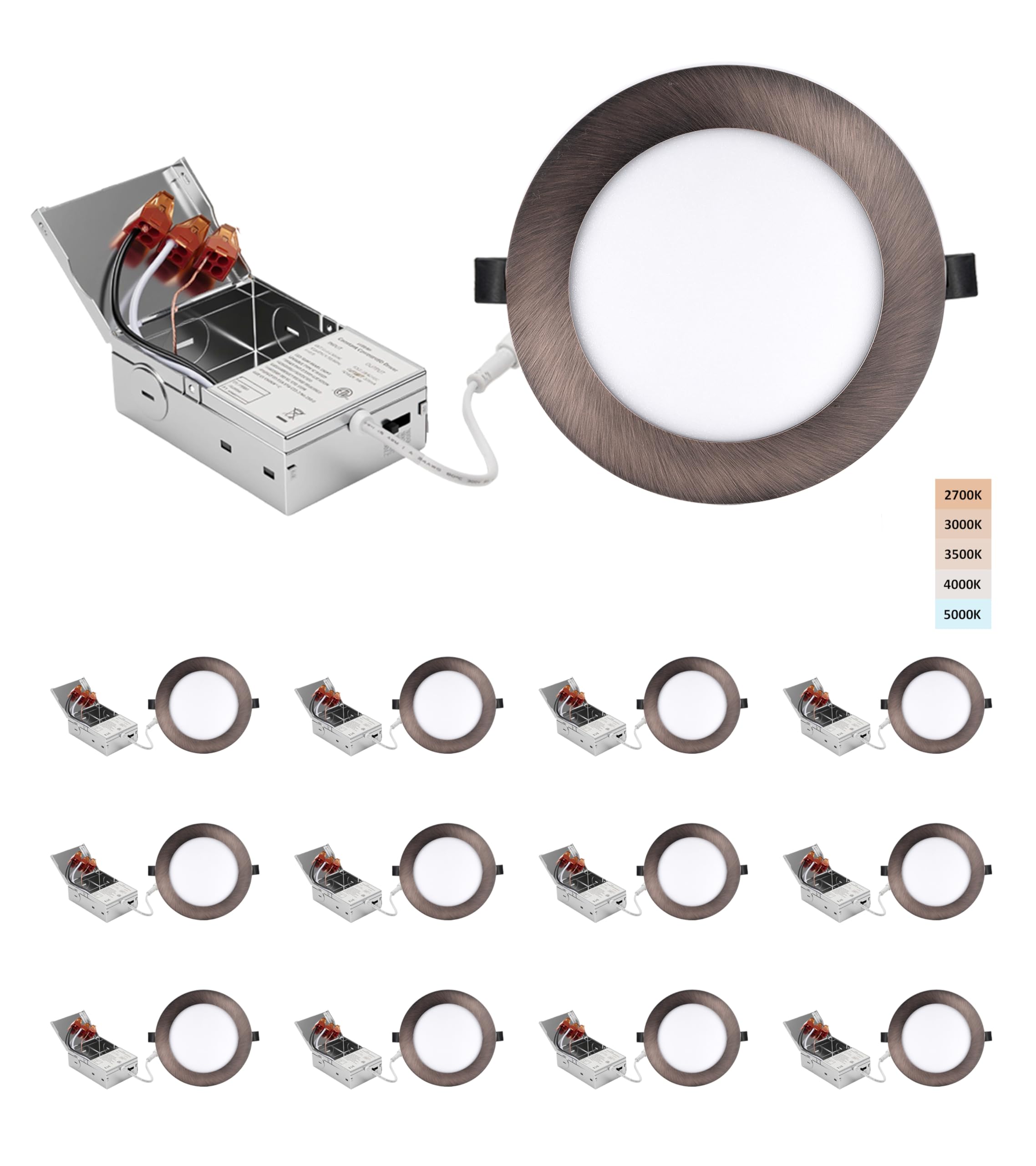 POPANU 6-inch LED Recessed Light - Slim Recessed Ceiling Light with Junction Box, 12W 5CCT Canless Lighting fixture, Dimmable, E