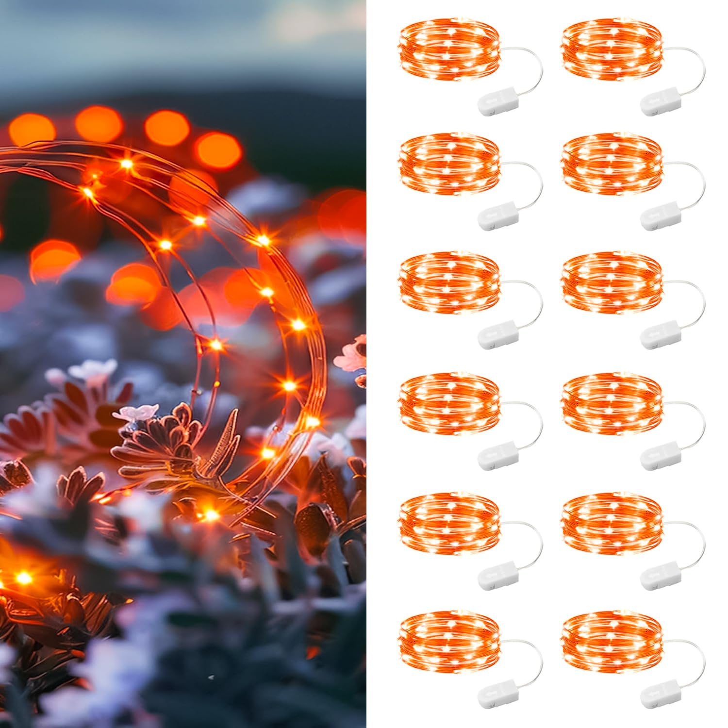 HXWEIYE 12 Pack Fairy Lights Battery Operated  7ft 20LED Mini Twinkle String Light for Mason Jar DIY Wedding Table Centerpieces Party Bedroom Christmas (Orange)