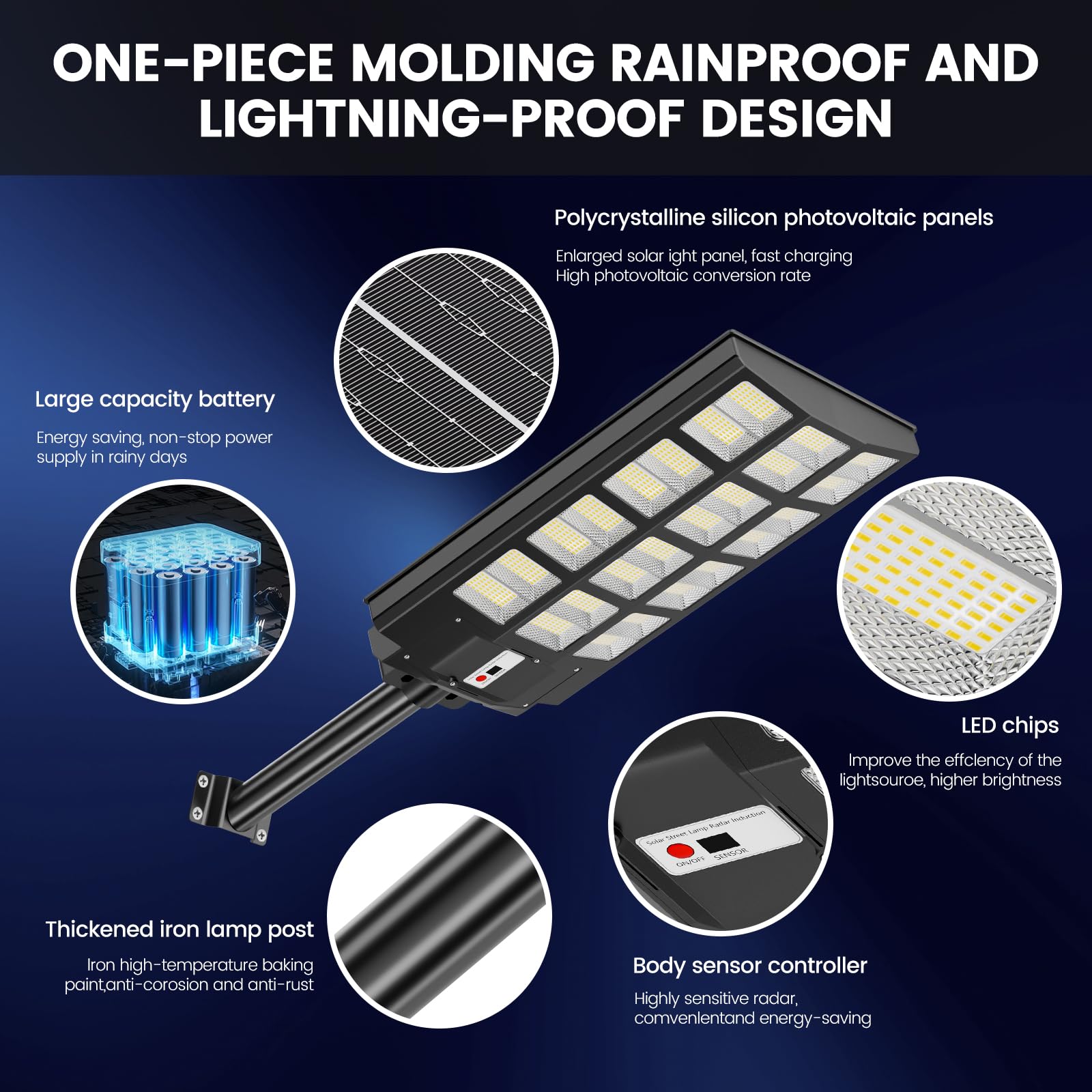 Qoeudd 2 Pack Solar Street Lights, 12000W Ip66 Waterproof, 600000Lm Dusk To Dawn Flood Light For Garden, Courtyard, Yard
