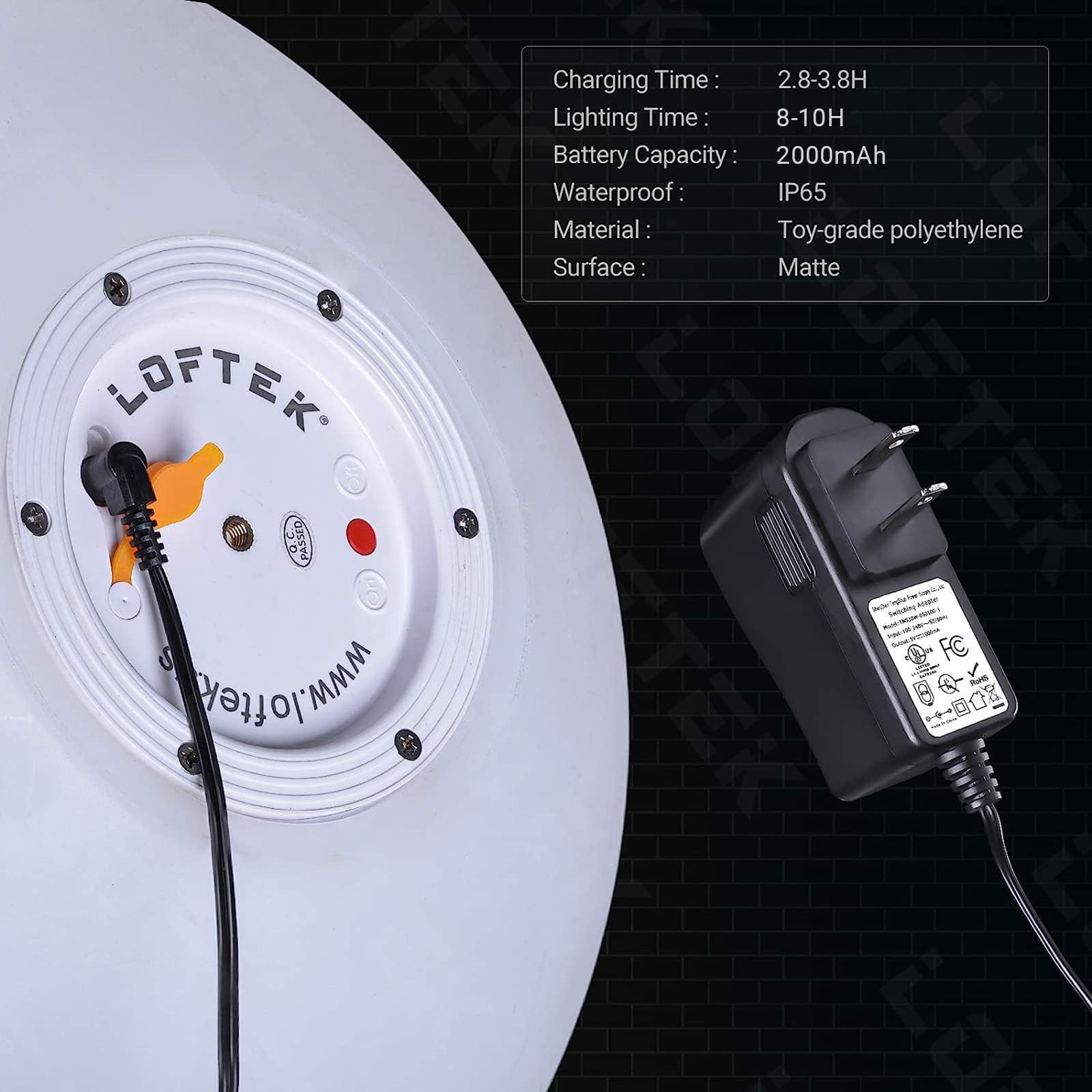 LOFTEK 12-inch LED Floating Pool Light Ball, Waterproof & Dimmable, 16 Colors, Remote Control, Cordless, White, Model KD-B130