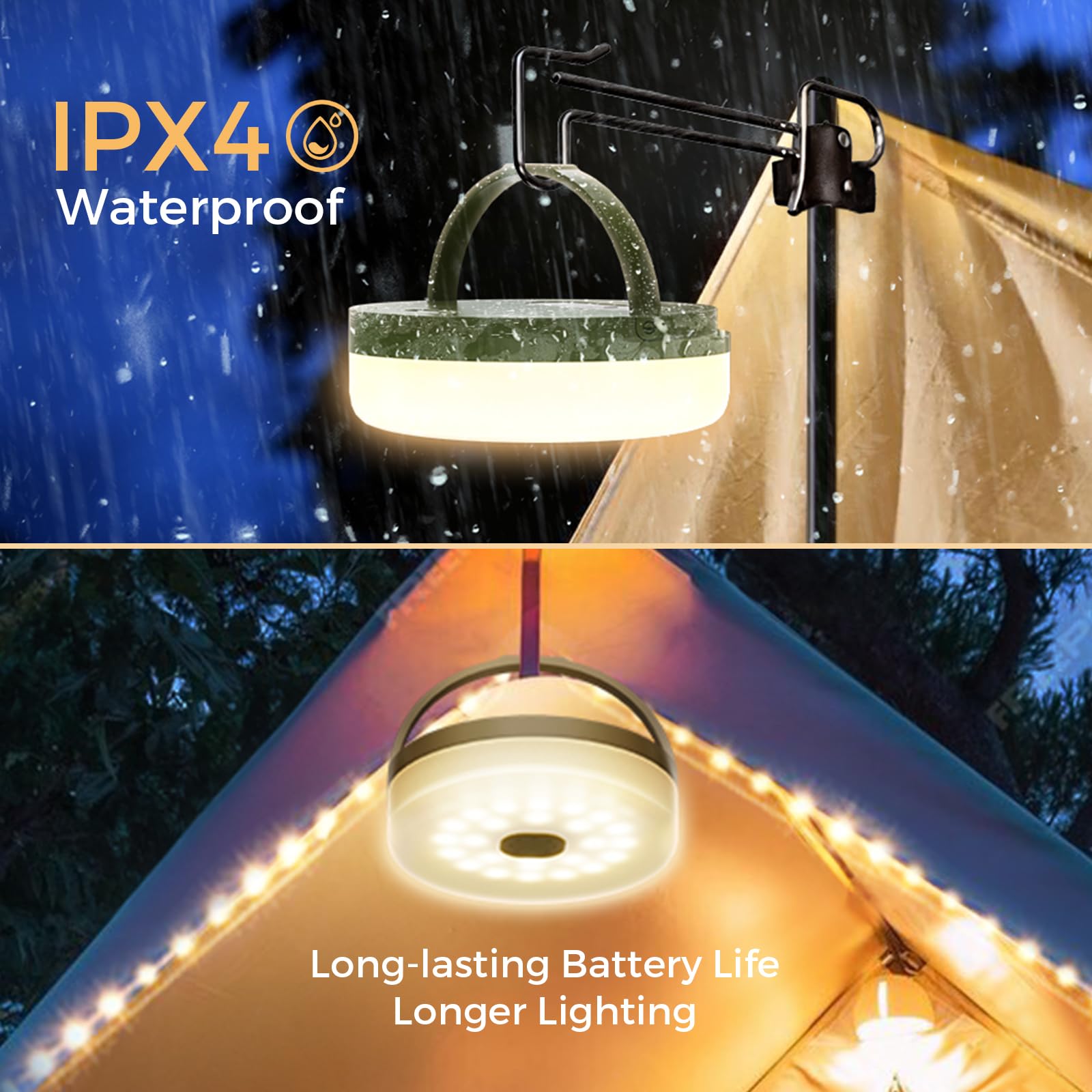 KUQIHUG Camping String Lights, 32.8FT Rechargeable LED Lamp, 8 Modes, Waterproof, Green/White, Model HYLN-IMR 18650-1800