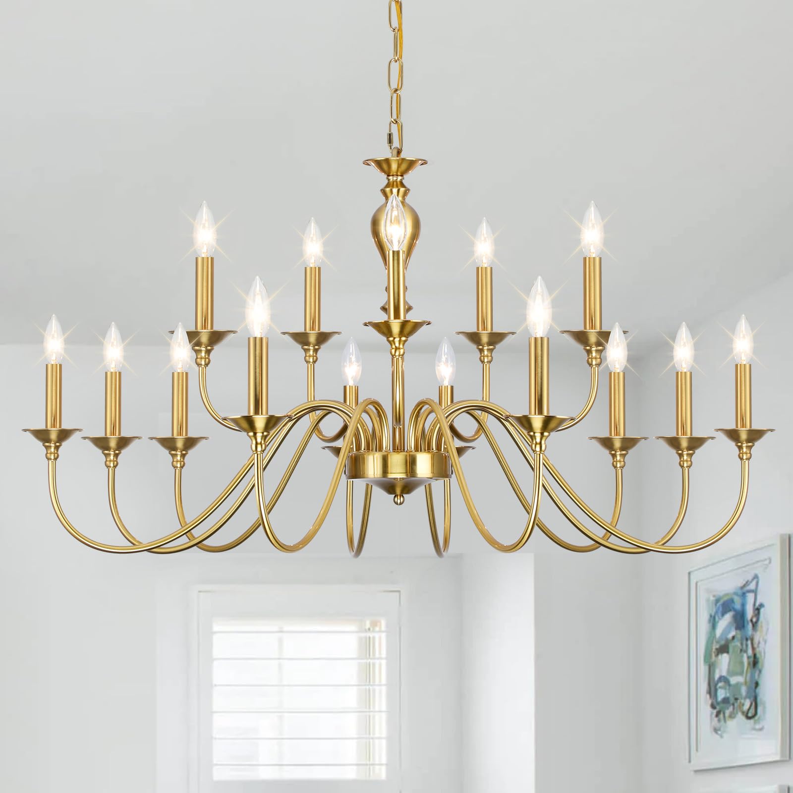 15 Light Gold Chandeliers For Dining Room Light Fixtures Over Table, Large Farmhouse Chandelier For Living Room , Industrial Can
