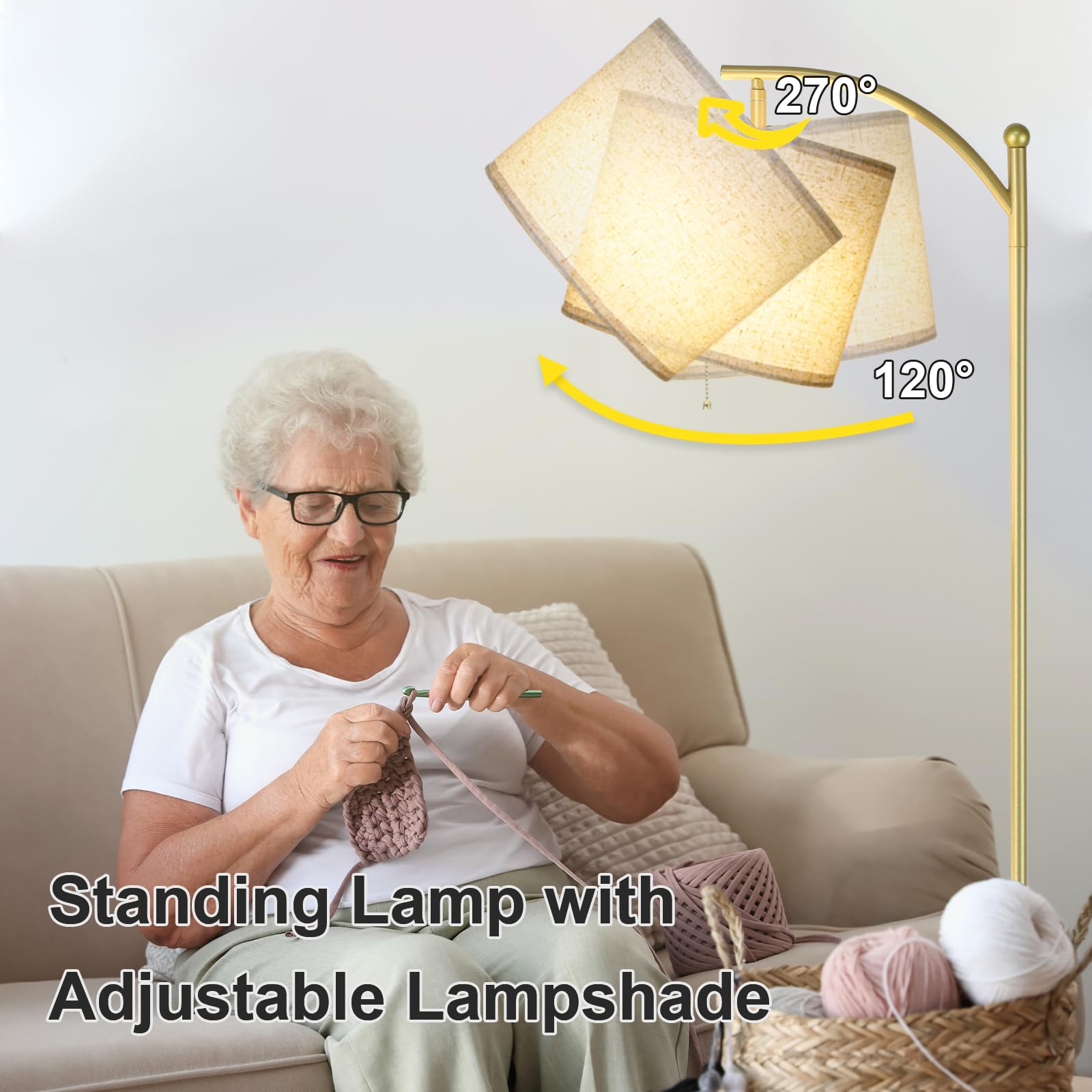Floor Lamp For Living Room, Dimmable Standing Lamp Tall With Linen Shade Modern Floor Lamps Foot-Step Switch Reading Lamp For Li