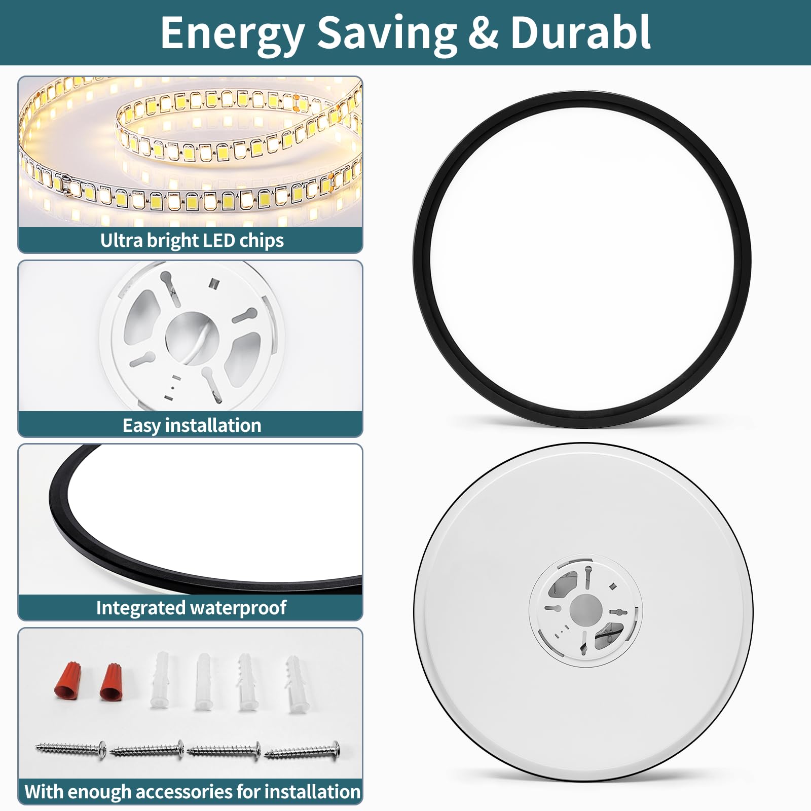 Glowall 15.4 Inch Led Ceiling Light Fixtures, Dimmable With Remote Control, 36W, 4500Lm, Ultra Thin Modern Flush Mount Ceiling Lights For Bedroom Living Room Kitchen Dining Room