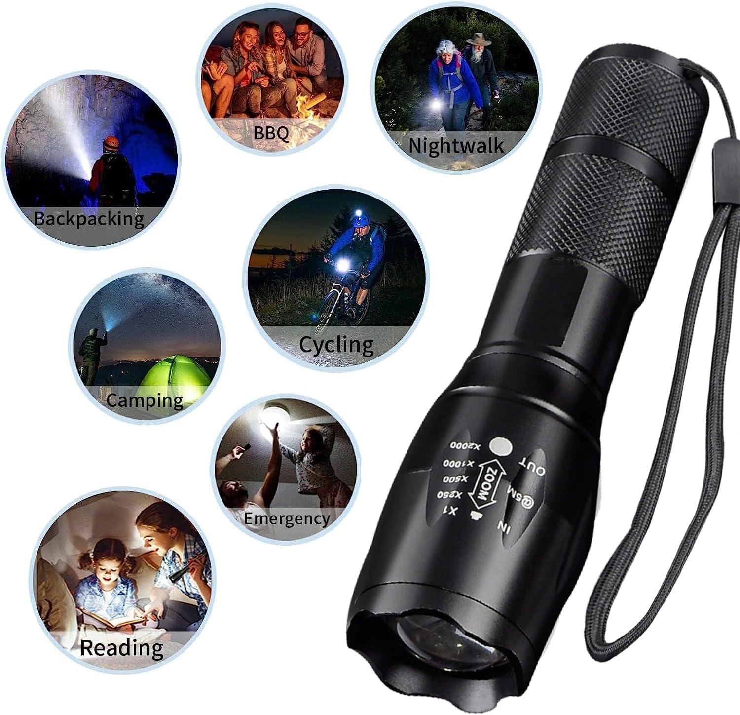MODOAO 1500LM LED Tactical Flashlight - Waterproof, 5 Light Modes, Pocket-Sized, Aluminum, Model AMSDT06, 1 Pack