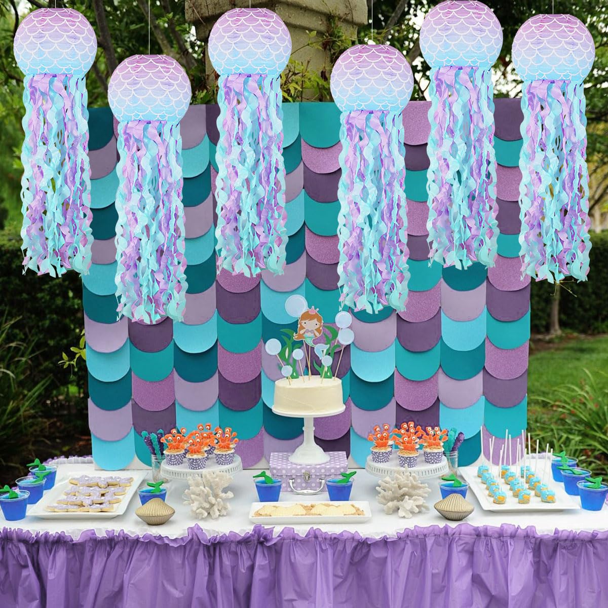 Yunxuan Mermaid Party Decorations, Jellyfish Paper Lanterns Mermaid Scales Hanging Lantern For Mermaid Birthday Party Baby Showe