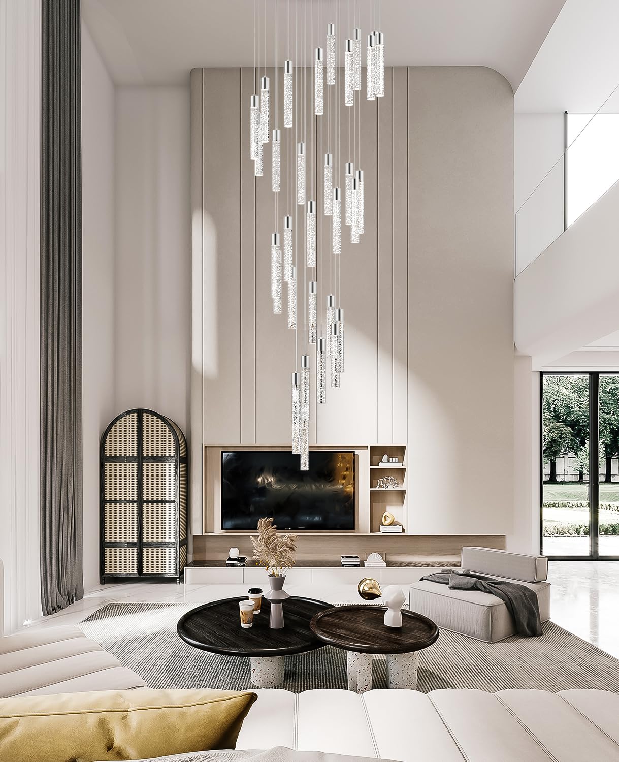 Esfos Pendant Lights Kitchen Island 36-Light, 6500K Modern Kitchen Island Lights Ceiling Lighting Fixtures With Crystal Bubble, Integrated Led Cold White Hanging Light Dining Room Light Brushed Nickel