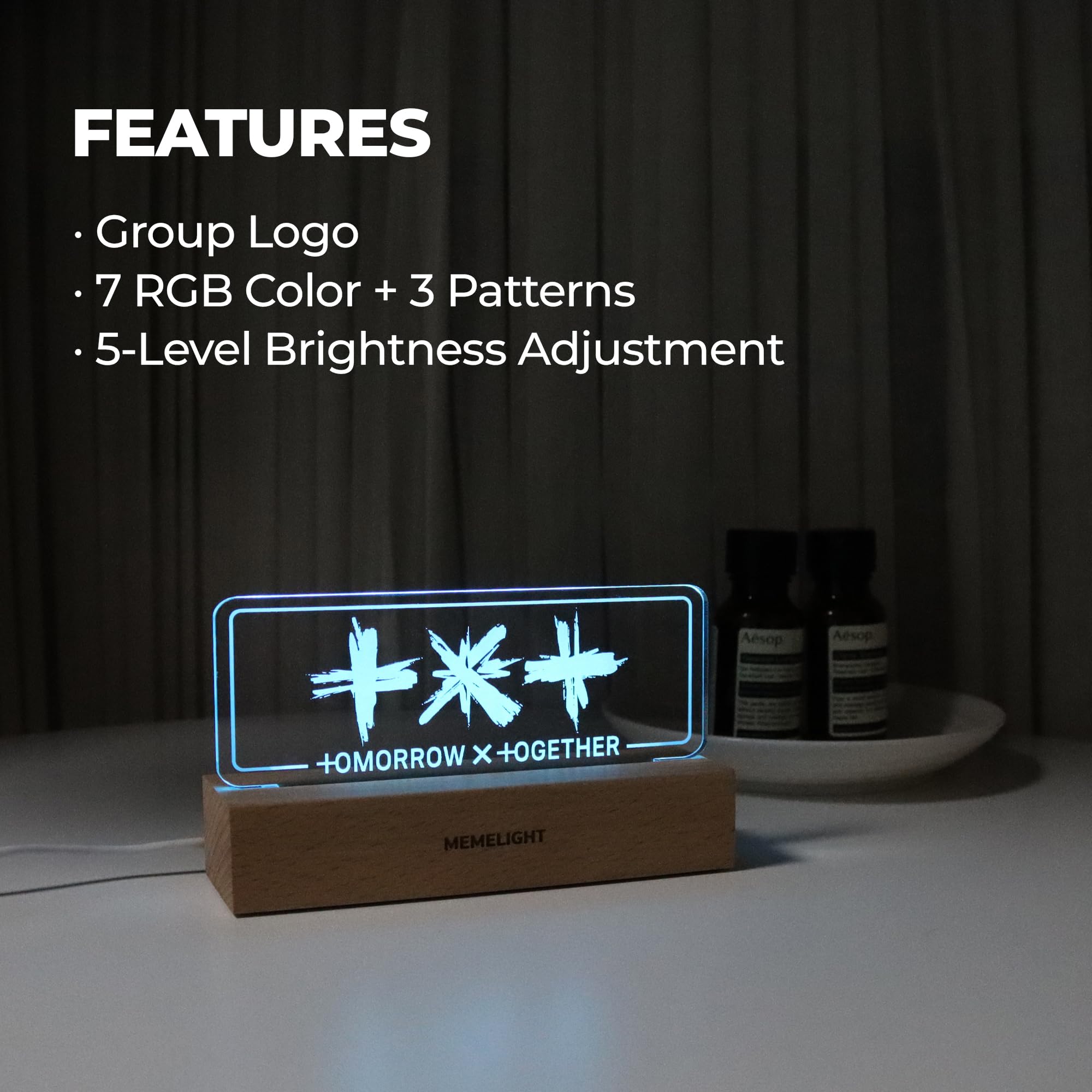 MEMELIGHT TXT Night Light, Kpop Merchandise Lamp, 7 RGB Colors, Dimmer, 8.3 x 4.2 x 1.7 inches, Model ML-VA-