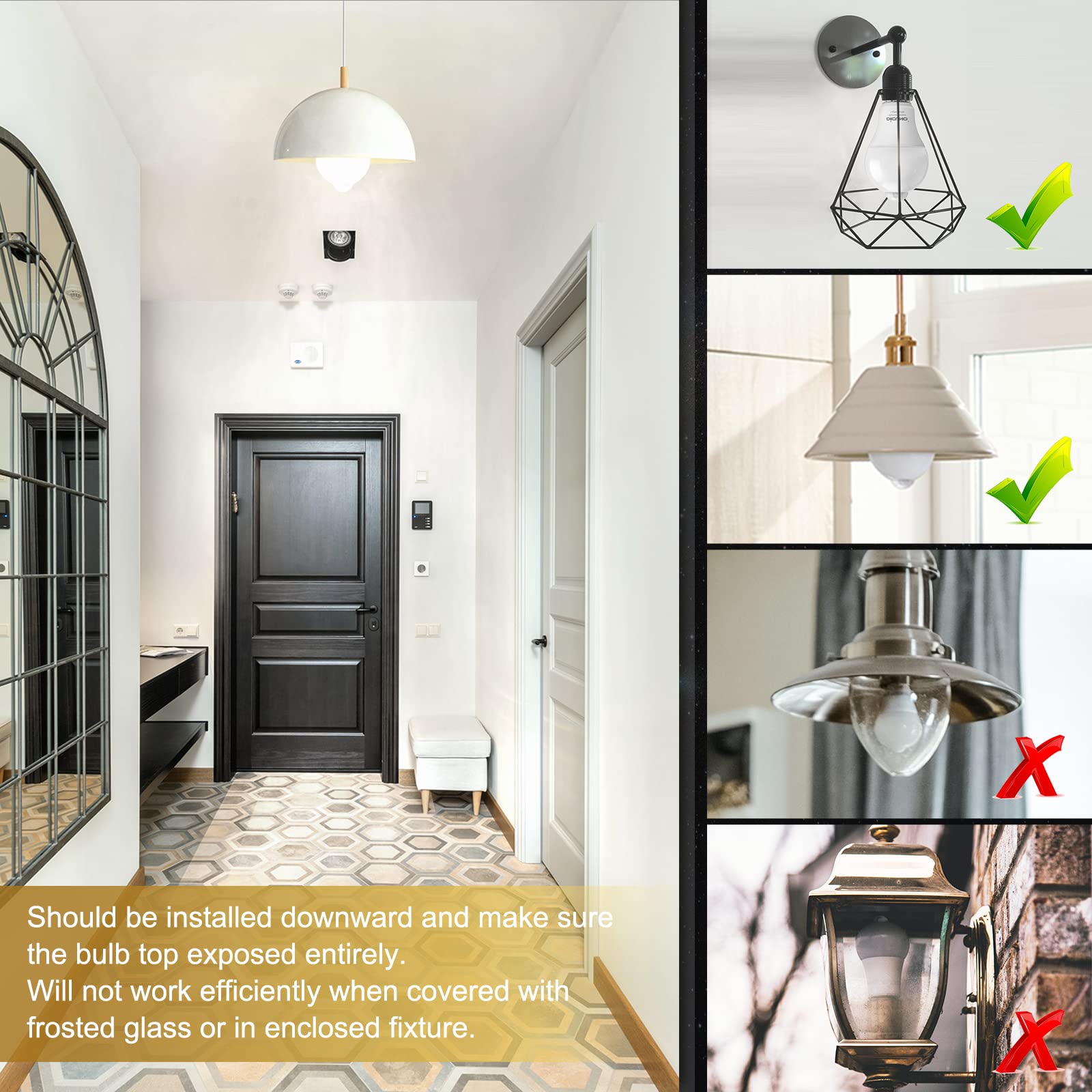 DiCUNO LED Motion Sensor Light Bulbs, 12W Equivalent, Daylight White 5000K, 1100LM, E26 Base, 2 Pack for Indoor/Outdoor Use