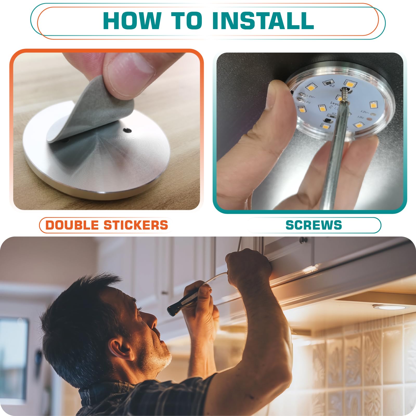 Lvyinyin Round Led Puck Lights Of Dia 2.4&quot;, Glass Display Cabinet Light Strip, Wireless Rf Remote Control Dimmable, 110V Plugged In, Daisy Chain Linkable, White Cords, Warm White 2700K, 4 Lights