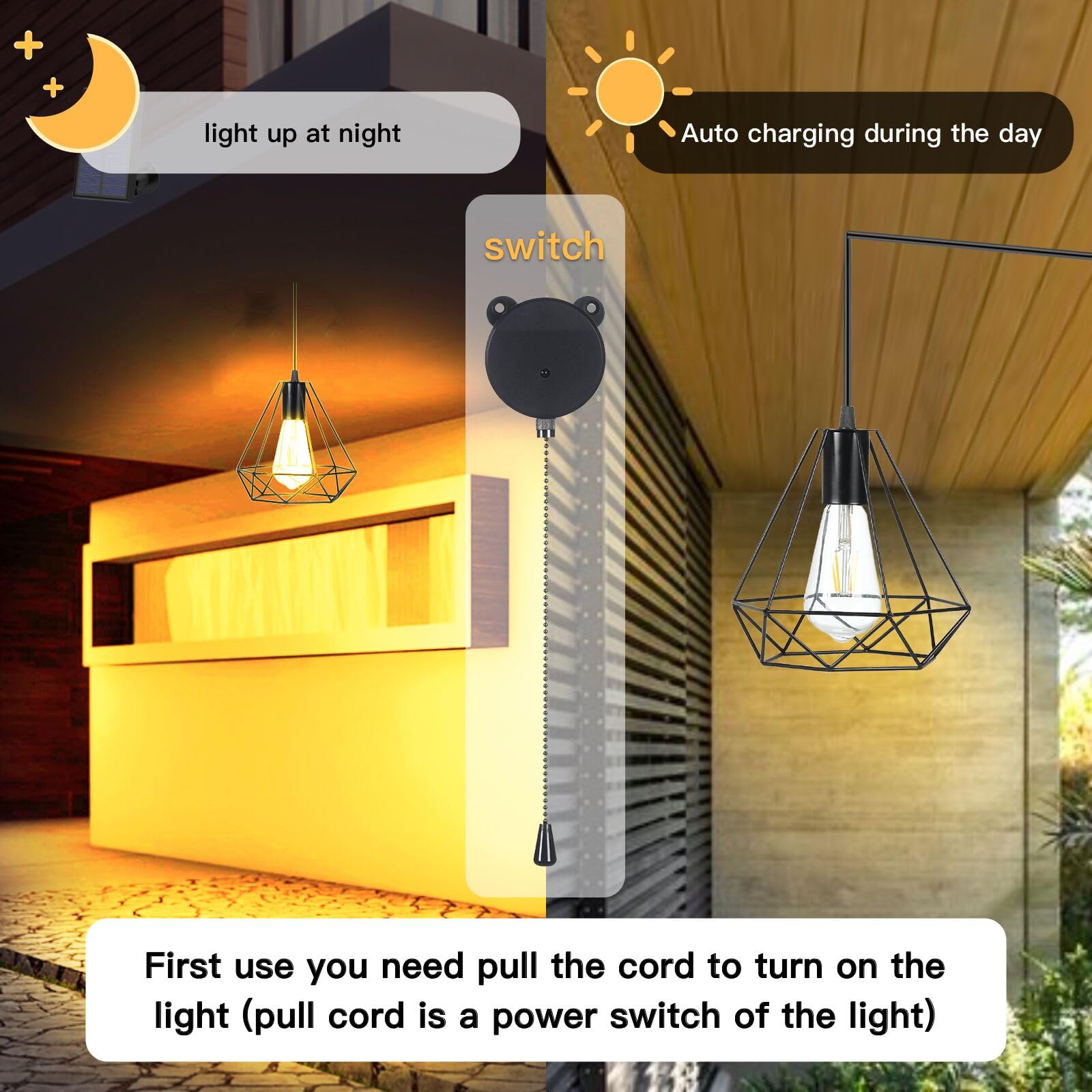 Yumamei Solar Pendant Lights With Remote, Adjustable Solar Panel For Outdoor & Indoor Use