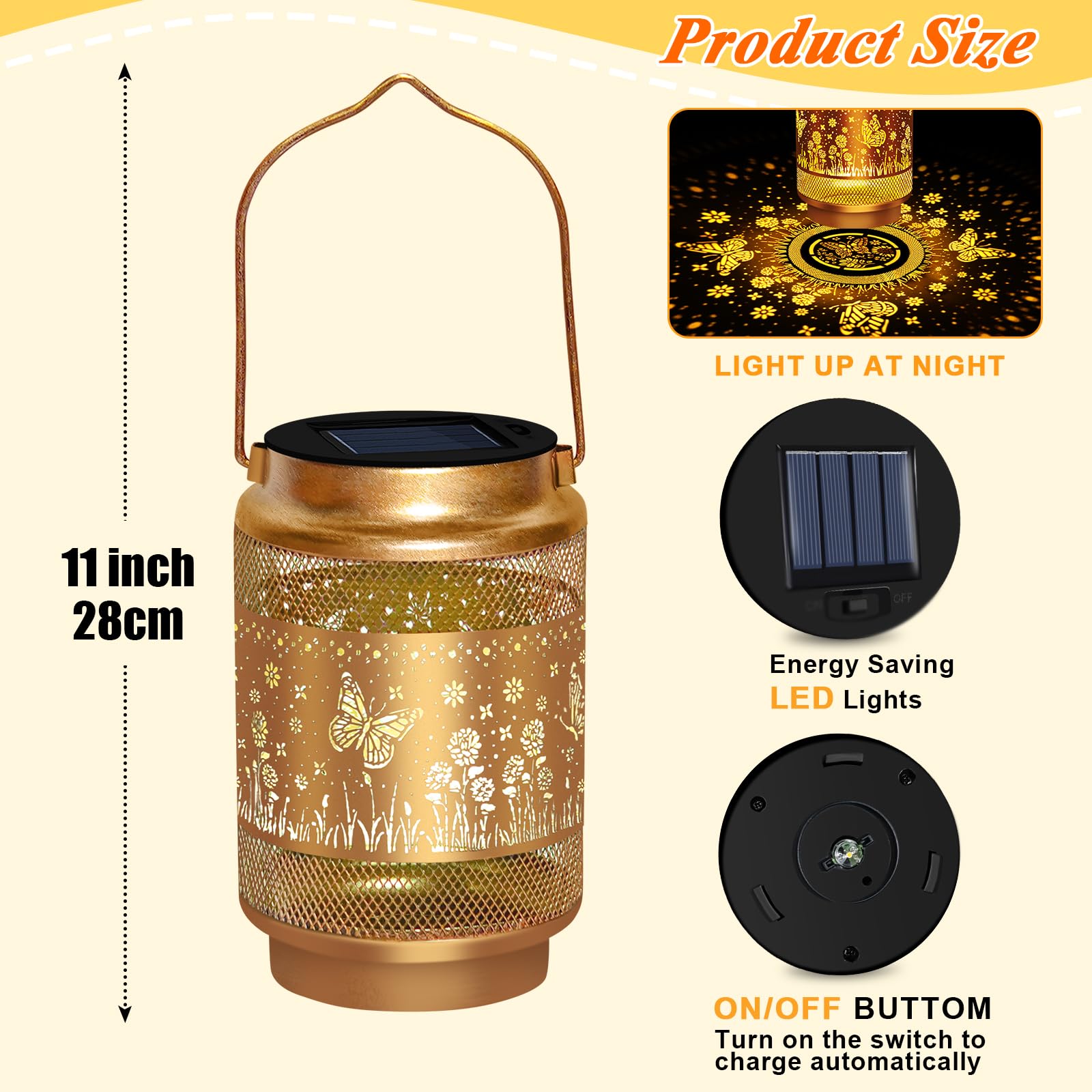 Butterfly Solar Lanterns Outdoor Waterproof Lights,Hanging Solar Lights Butterfly Gifts for Women Grandma Grandma,Hollowed-Out M