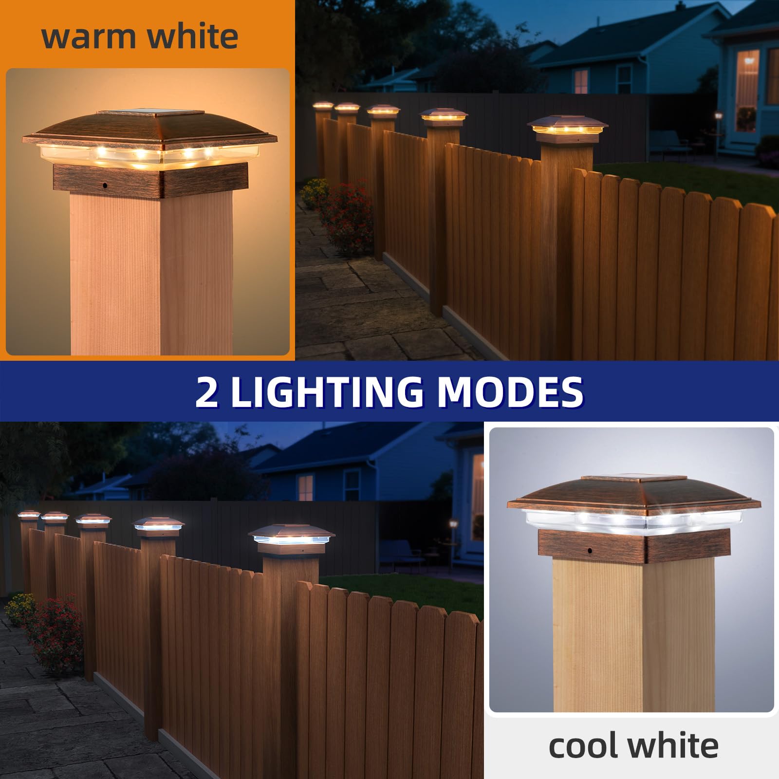 APONUO 16 Pack Solar Fence Post Lights, Waterproof Warm/Cool Light, Brushed Copper, Fits 4x4 & 5x5 Posts, Model TZ11