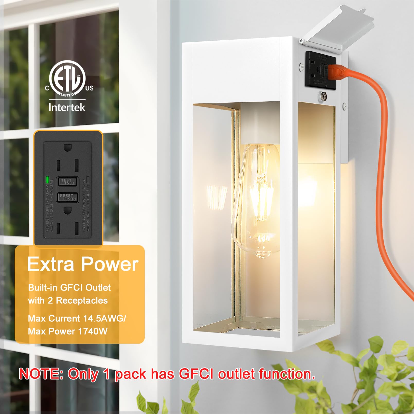 Oykyohei 2 Pack Porch Lights Outdoor Wall Sconce, Outdoor Light With Gfci Outlet, Waterproof Exterior Wall Lantern Light Fixture