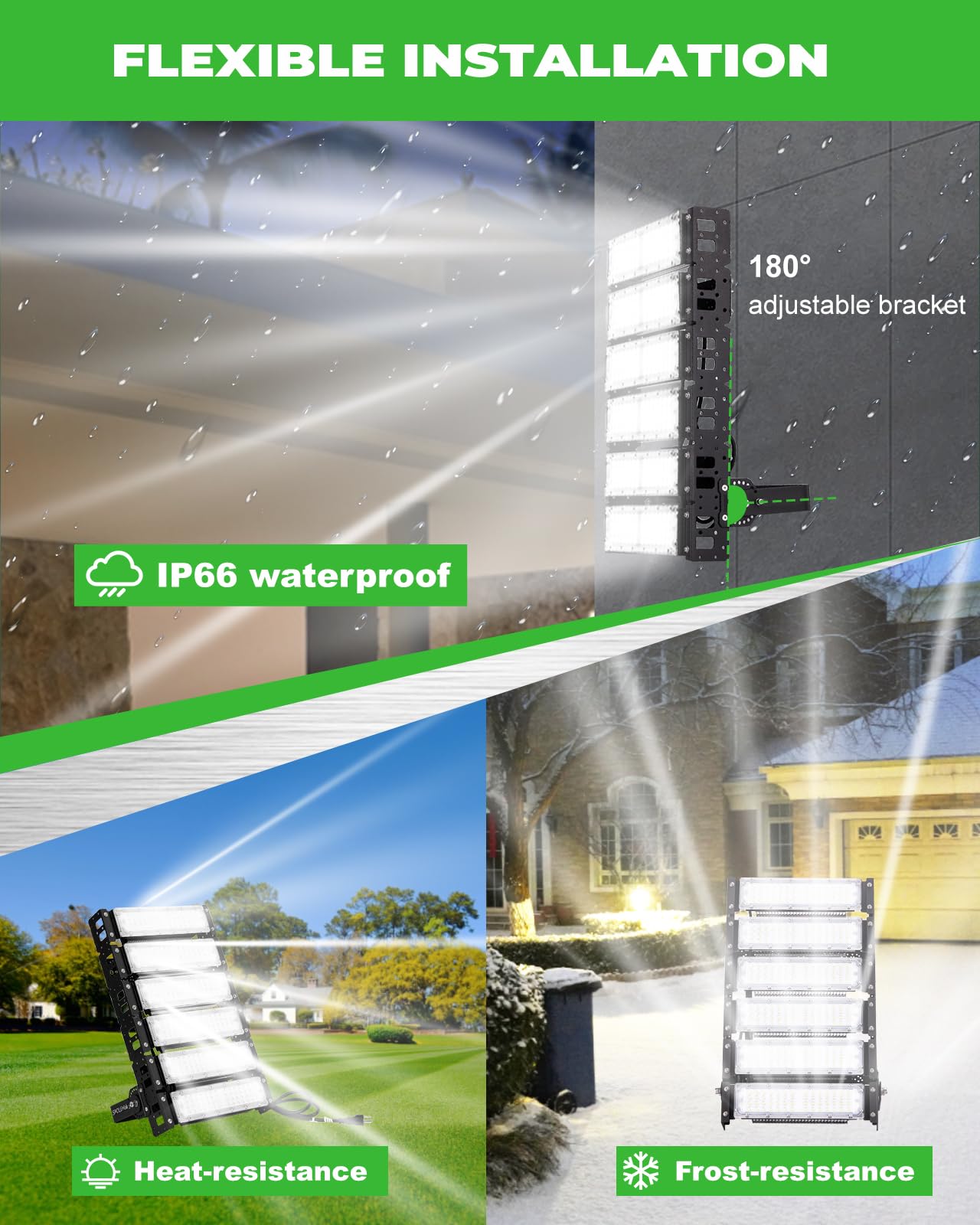 Spolehli Led Stadium Flood Lights 2000W Equivalent 48000Lm Super Bright Led Arena Lights 85-305V Ip66 Waterproof 6500K Daylight White 300W Outdoor Lighting For Farm Stadium Riding Arena Field Rink