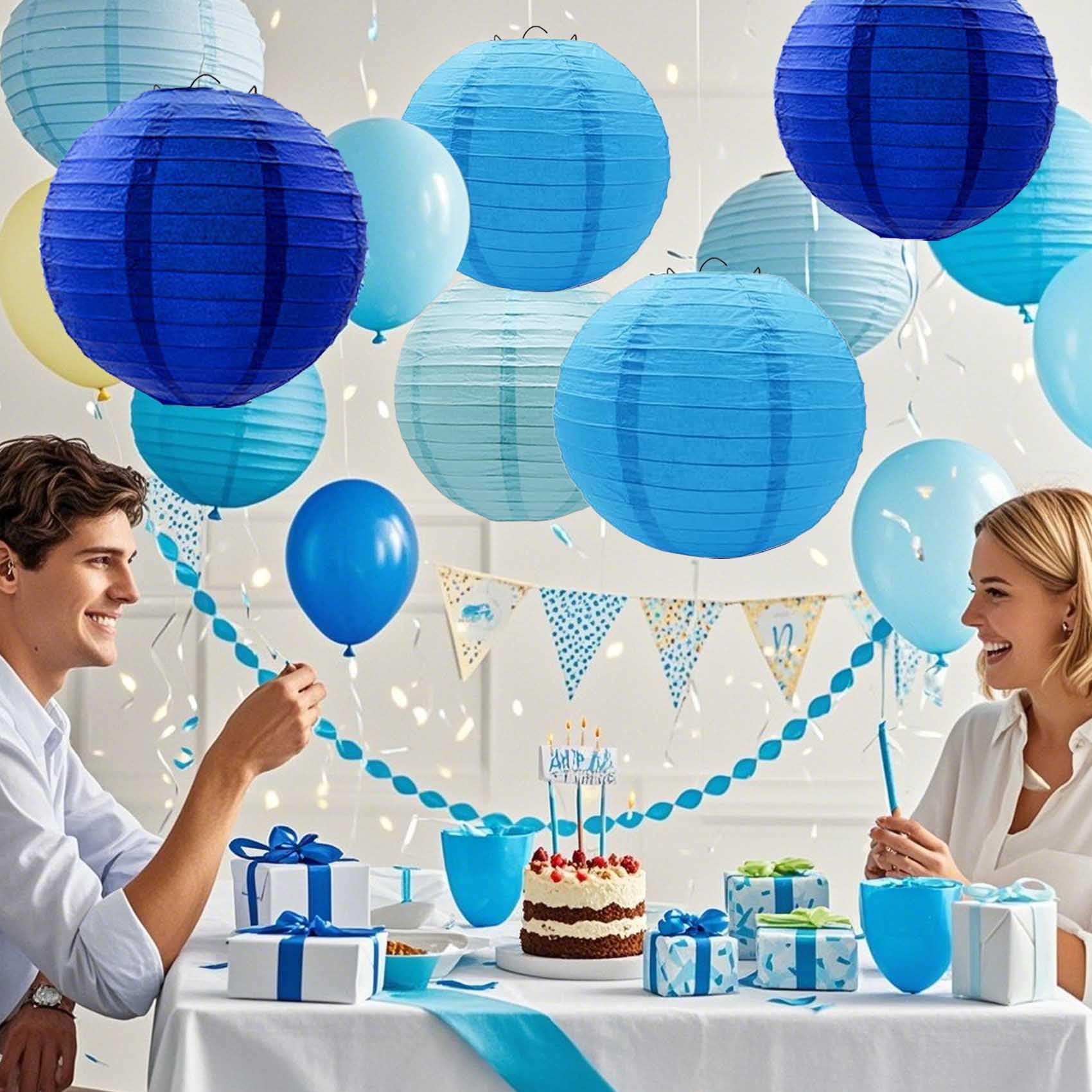 Blue Paper Lanterns 12Pcs Hanging Chinese Lanterns For Wedding Birthday Baby Shower Christmas Graduation Anniversary Ocean Theme