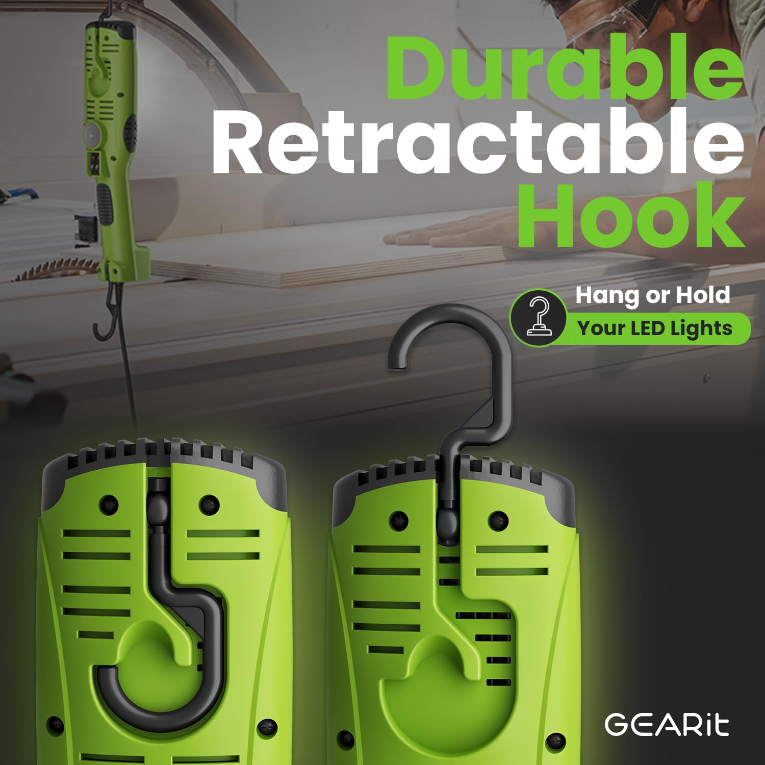 Gearit Led Work Light (20 Feet) 3000 Lumen Cob Led - 16 Gauge Sjtw Indoor/Outdoor Nema 5-15R Extension Cord - Handheld, Rotating Hanger, Magnetic Base For Auto Mechanic And Construction - 20Ft