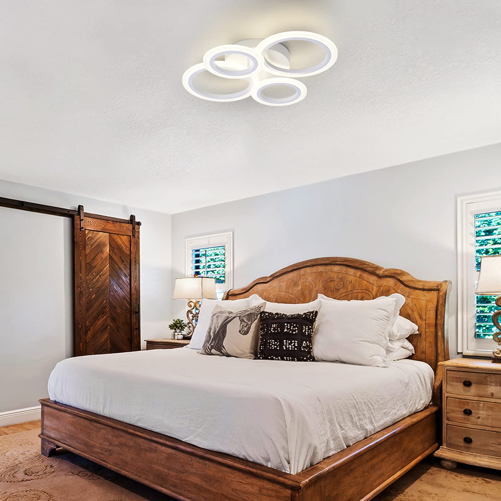 Teminbu Modern Led Ceiling Light, White 4 Rings Flush Mount Ceiling Light, 4000K Lighting Fixture Ceiling Lamp For Kitchen, Bedroom, Living Room, Laundry Room