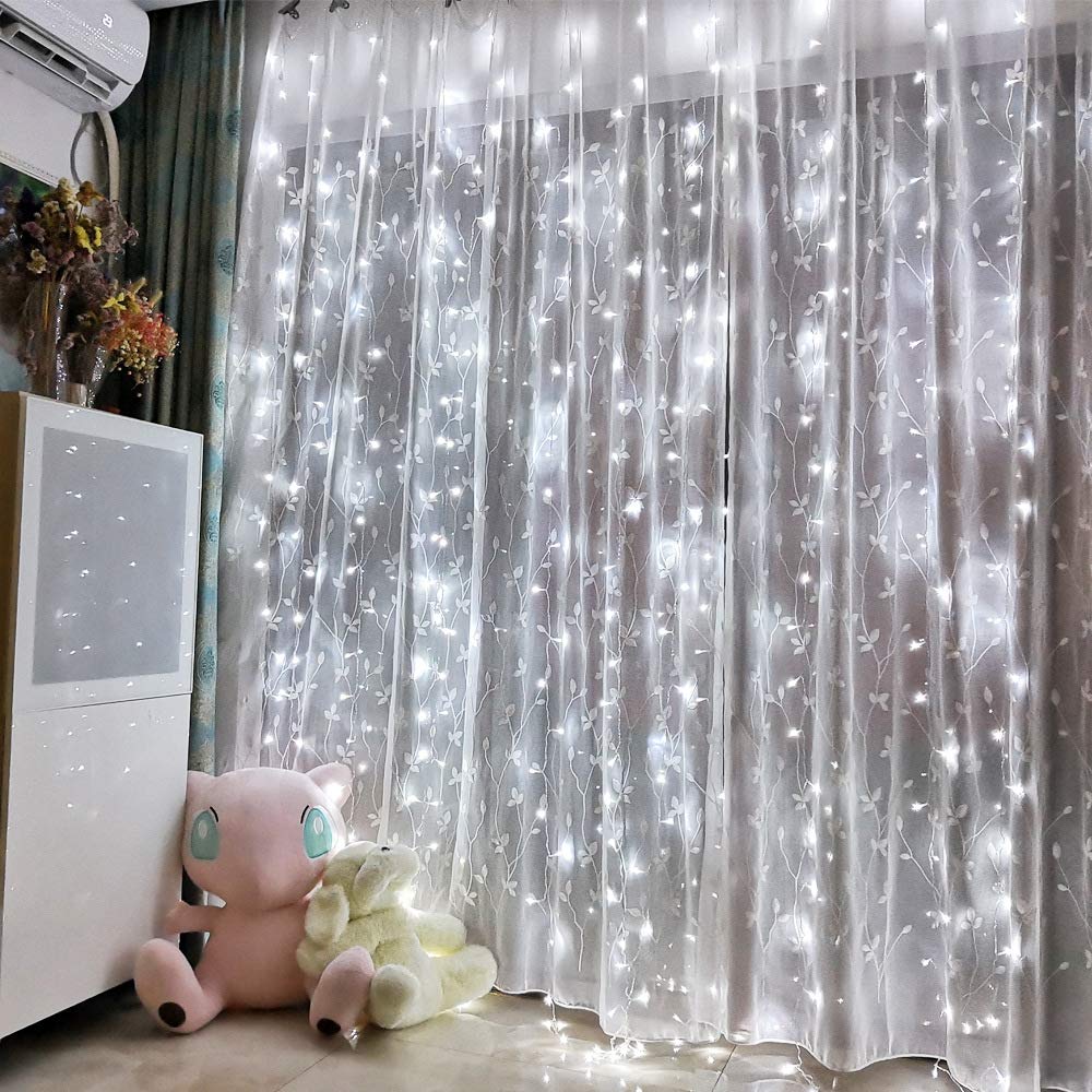 Honche Bright White Led Curtain String Lights With Remote For Wedding And Party Decorations