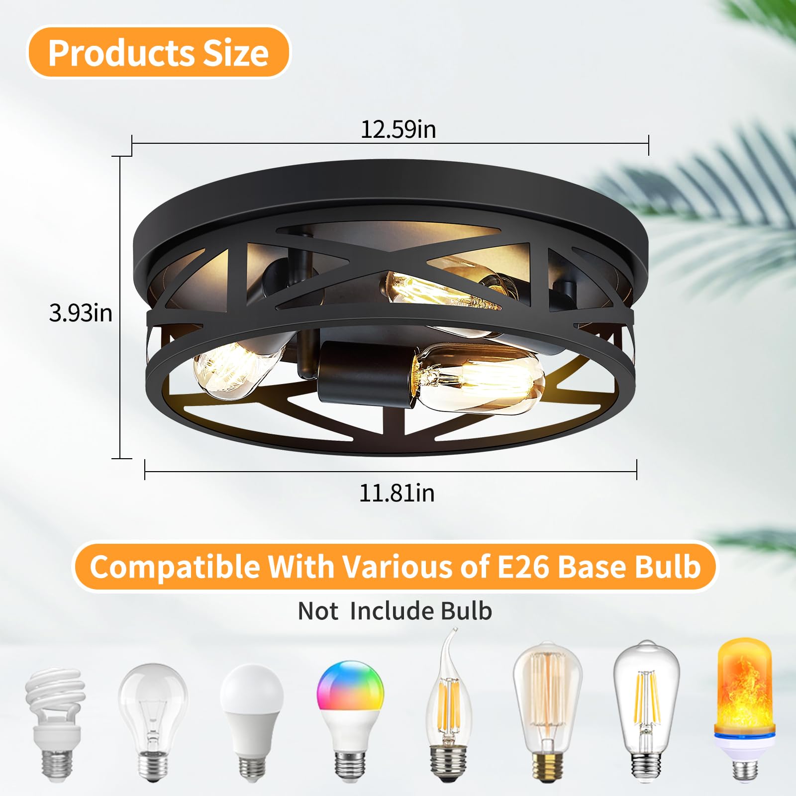 Zhu Yan 2 Pack Flush Mount Ceiling Light Fixture,3-Light Hallway Light Fixtures Ceiling,Black Ceiling Light Fixture,13 Inch Ligh