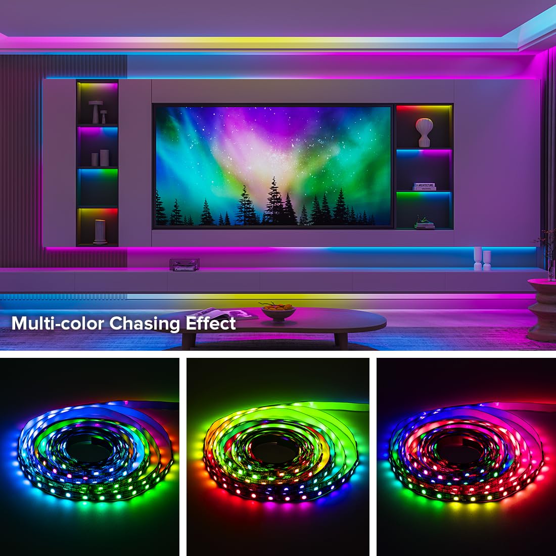BTF-LIGHTING WS2811 RGB Addressable LED Strip 16.4FT 30LED/m IP65 Black PCB Flexible DC12V for Indoor Decor