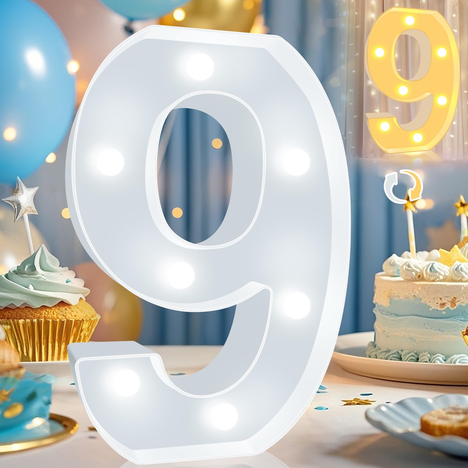 Pooqla LED Light Up Number, Decorative Marquee for 9th Birthday, Plastic, Cool White & Warm White, Model DENC-BP-01, Size: Number 9