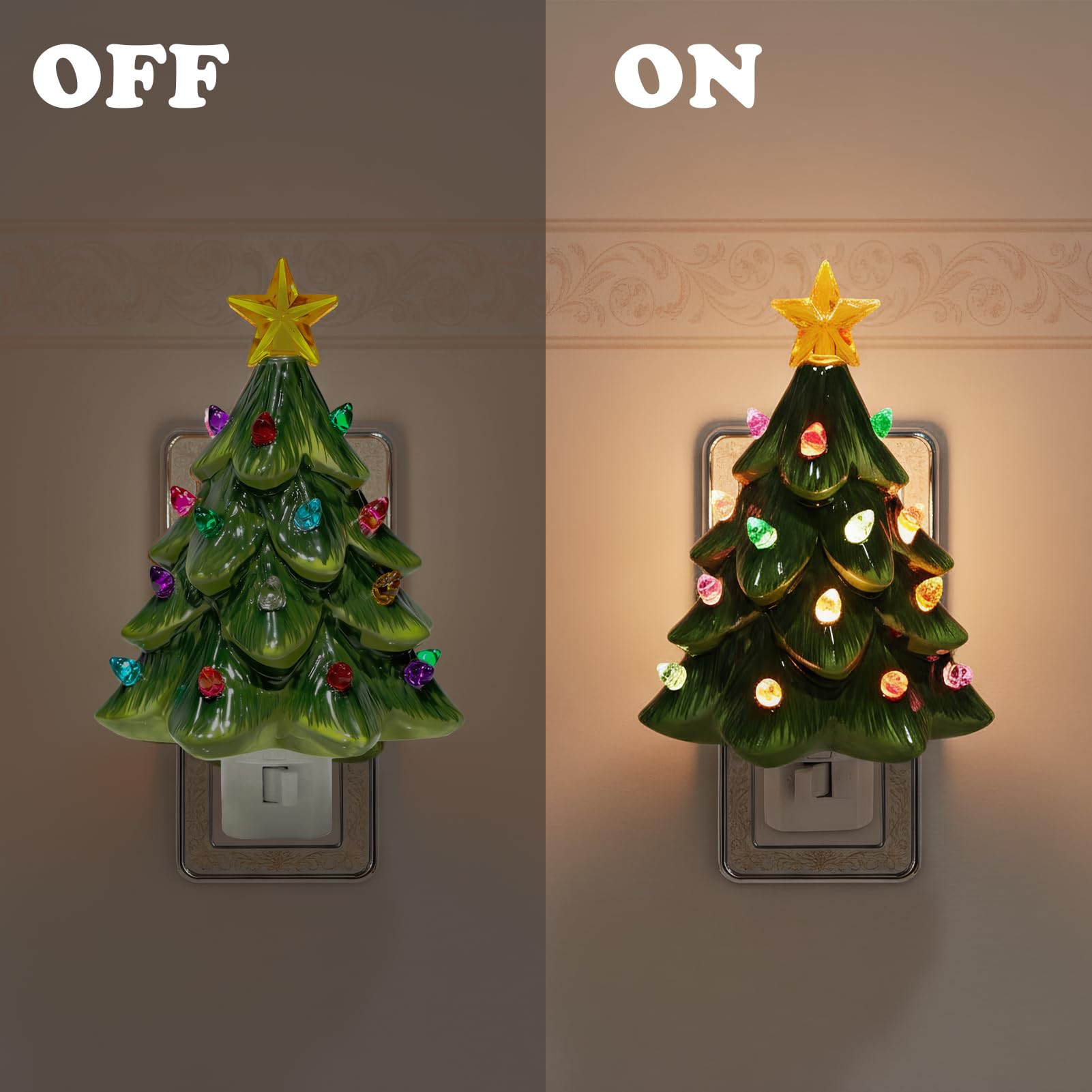 Lasumora Christmas Decorations  Ceramic Christmas Tree Night Light  1 Pack Vintage Christmas Decorative Night Light With On/Off Switch  Holiday Decor Indoor For Bedroom & Hallway