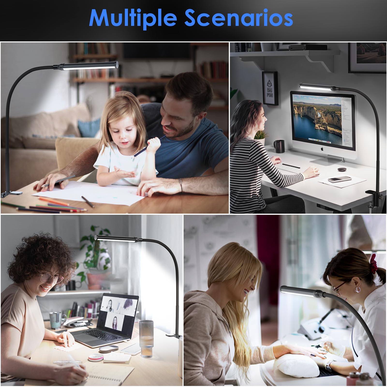 Shinetech Led Desk Lamp With Clamp, 5000K Daylight White 11 Brightness Level Eye-Caring Clip Lights For Home Office, Flexible Go