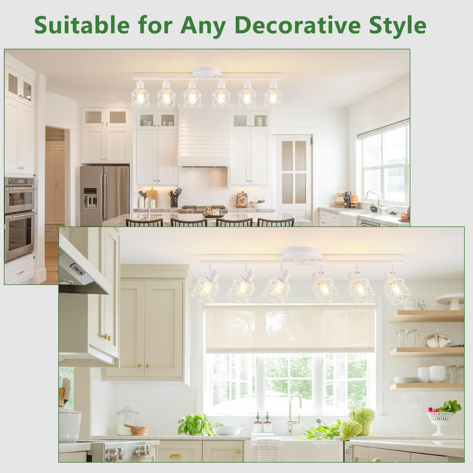 Baocuz 6-Lights White Semi Flush Mount Ceiling Light With Geometric Metal Cage  Modern Kitchen Track Lighting Fixtures Ceiling  Rotatable Close To Ceiling Lamp For Entryway  Living Room  Hallway