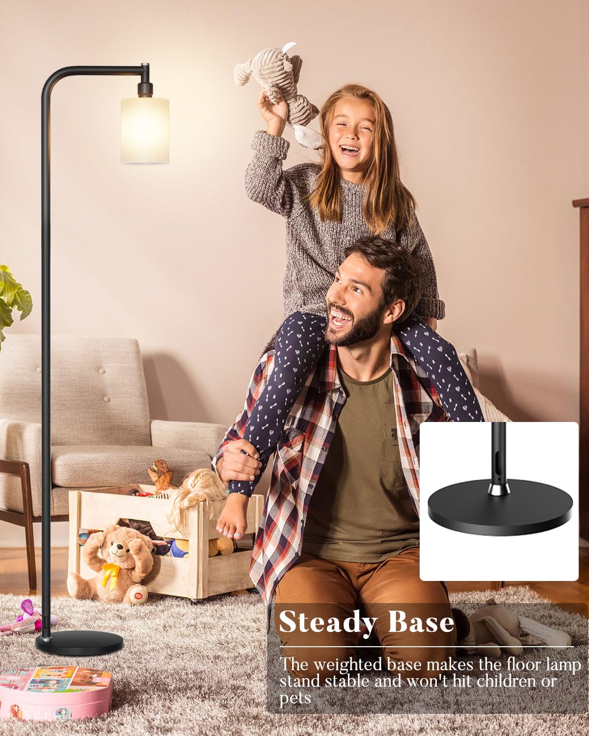Lightdot Industrial Floor Lamp, 63IN Black Modern Design, Clear Glass Shade, E26 Base for Living Room, Bedroom, Home Office