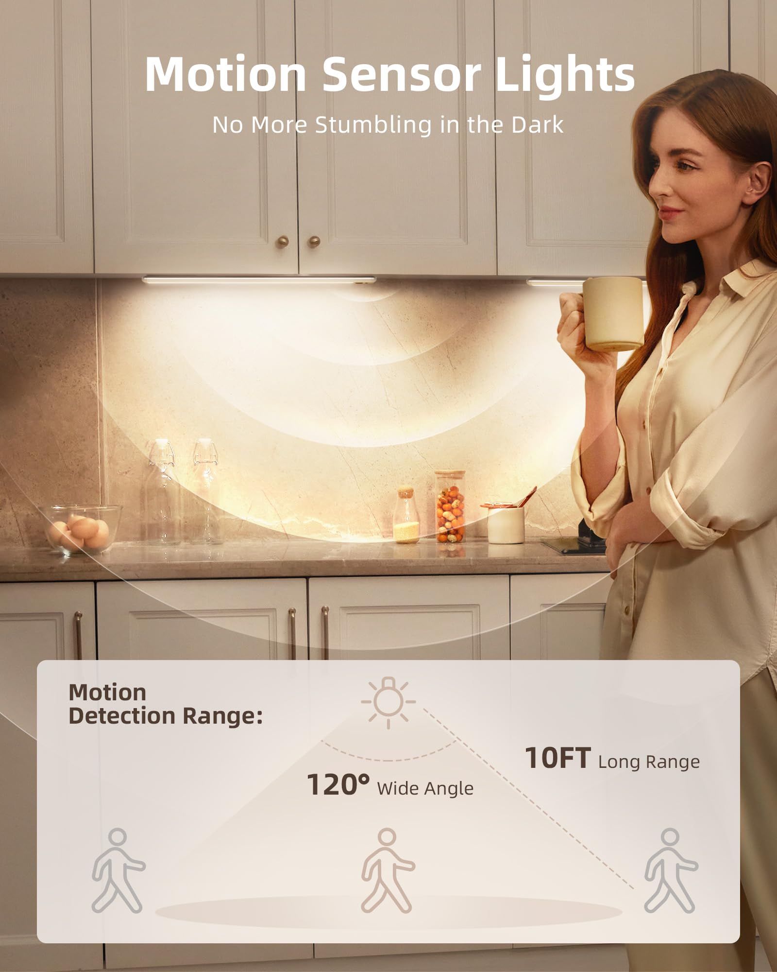 Ezvalo Under Cabinet Lights,66 Leds Motion Sensor Night Light, 3200 Mah Closet Lights 3500K With Remote Control Under Counter Li