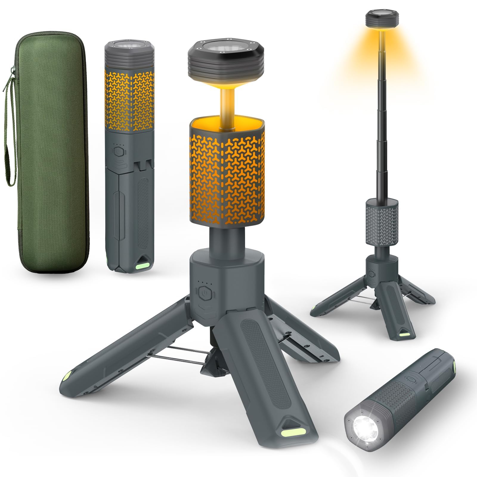 Telescopic Camping Light-10500mAh Rechargeable Camping Work Lantern with Storage Bag Dimmable Magnetic Tent Lamp Waterproof Work Lights for Outdoor Emergency Home Power Outage  Hiking Car Repair-Gray