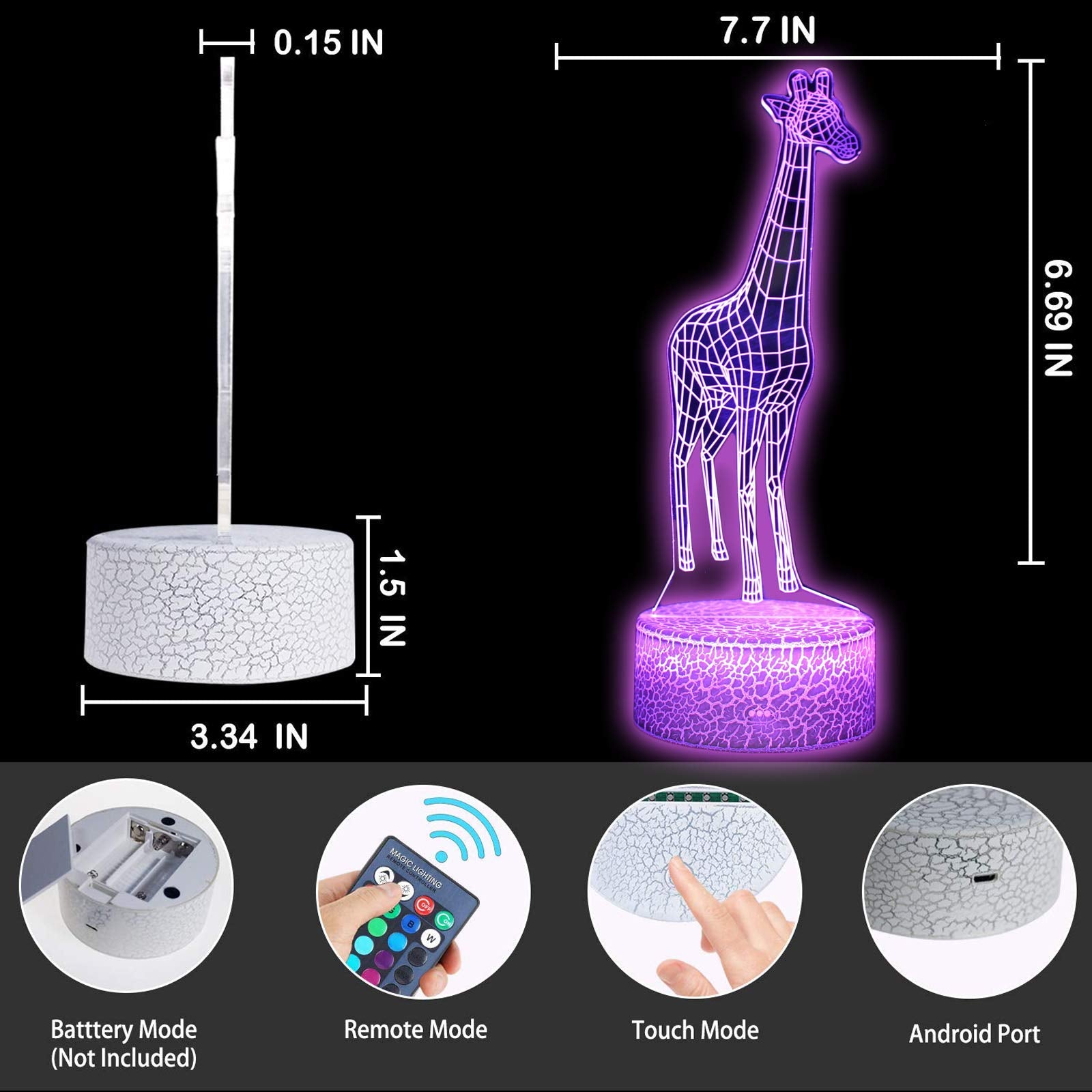 Tripro Giraffe 3D Illusion Table Animals Lamp Decor Room Night Light,16 Colors,Remote,Bedroom Decorations Toy Gifts For Fathers,Mothers,Dad,Girls,Men,Women,Kids,Boys,Teens