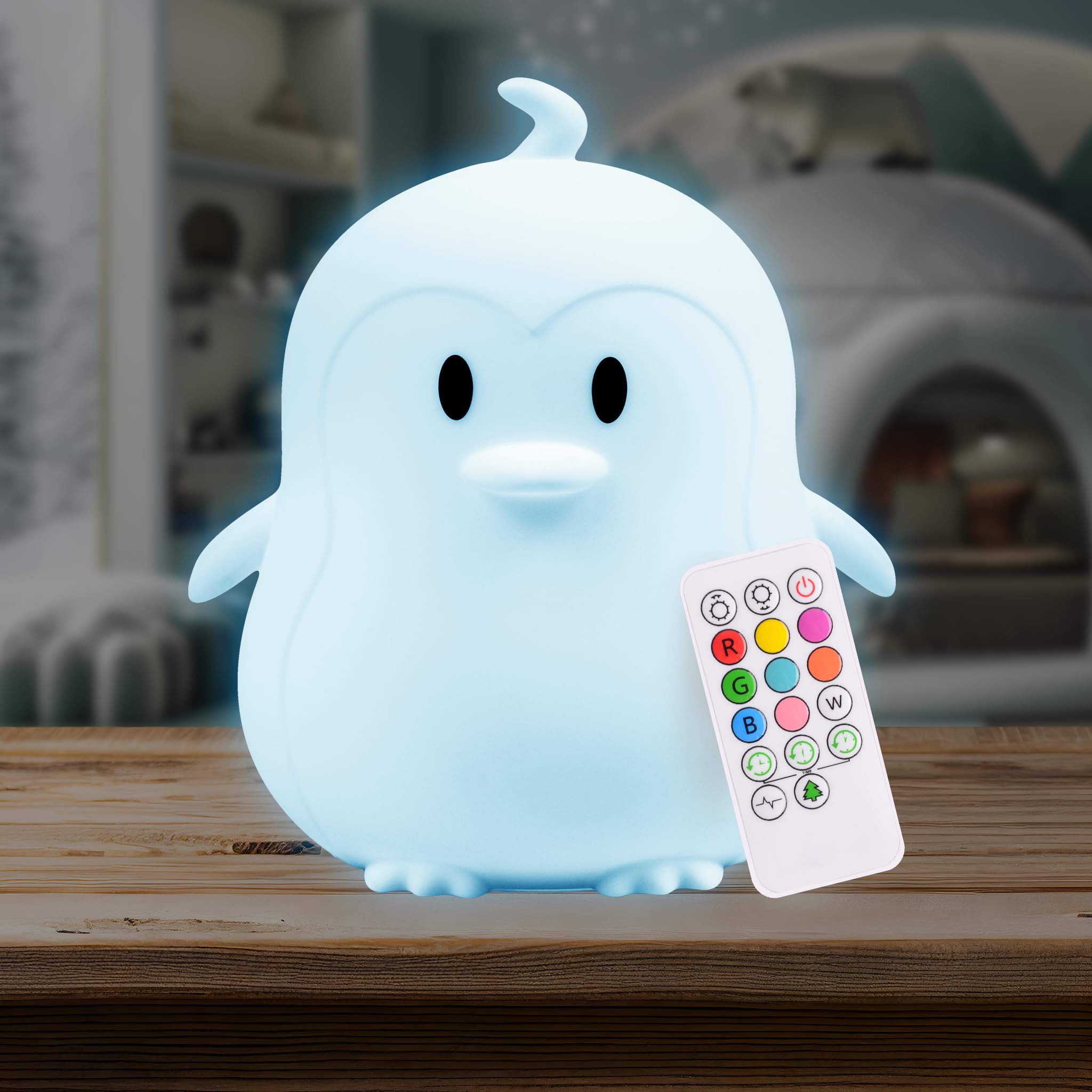 Lumipets Penguin Night Light, Color Changing, USB Charging, Remote Control, Silicone Rubber, Multicolor, Model LumiPets21