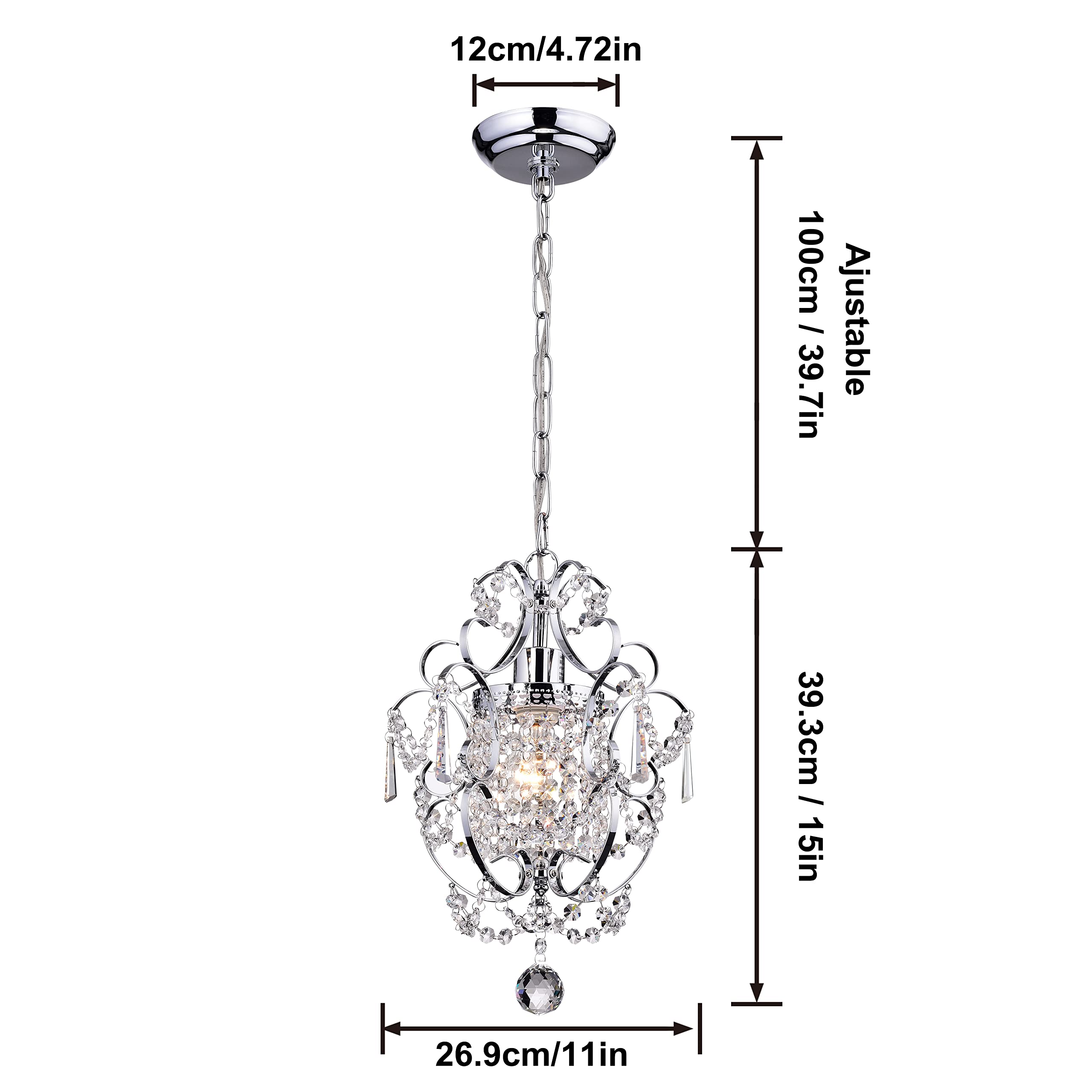 PAPAYA Crystal Chandelier Lighting, Modern Chrome Mini Pendant for Bedroom, Model 17011CH-L