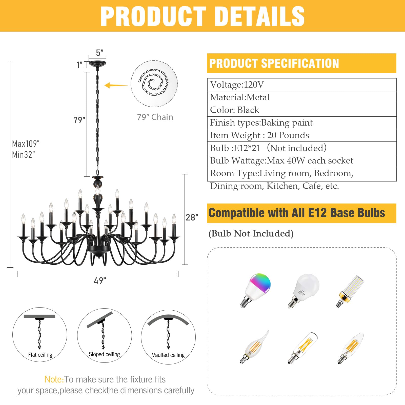 Black Chandelier 21 Light, Large Farmhouse Chandeliers For Dining Room Light Fixtures Over Table, 3 Tier Industrial Candle Hangi