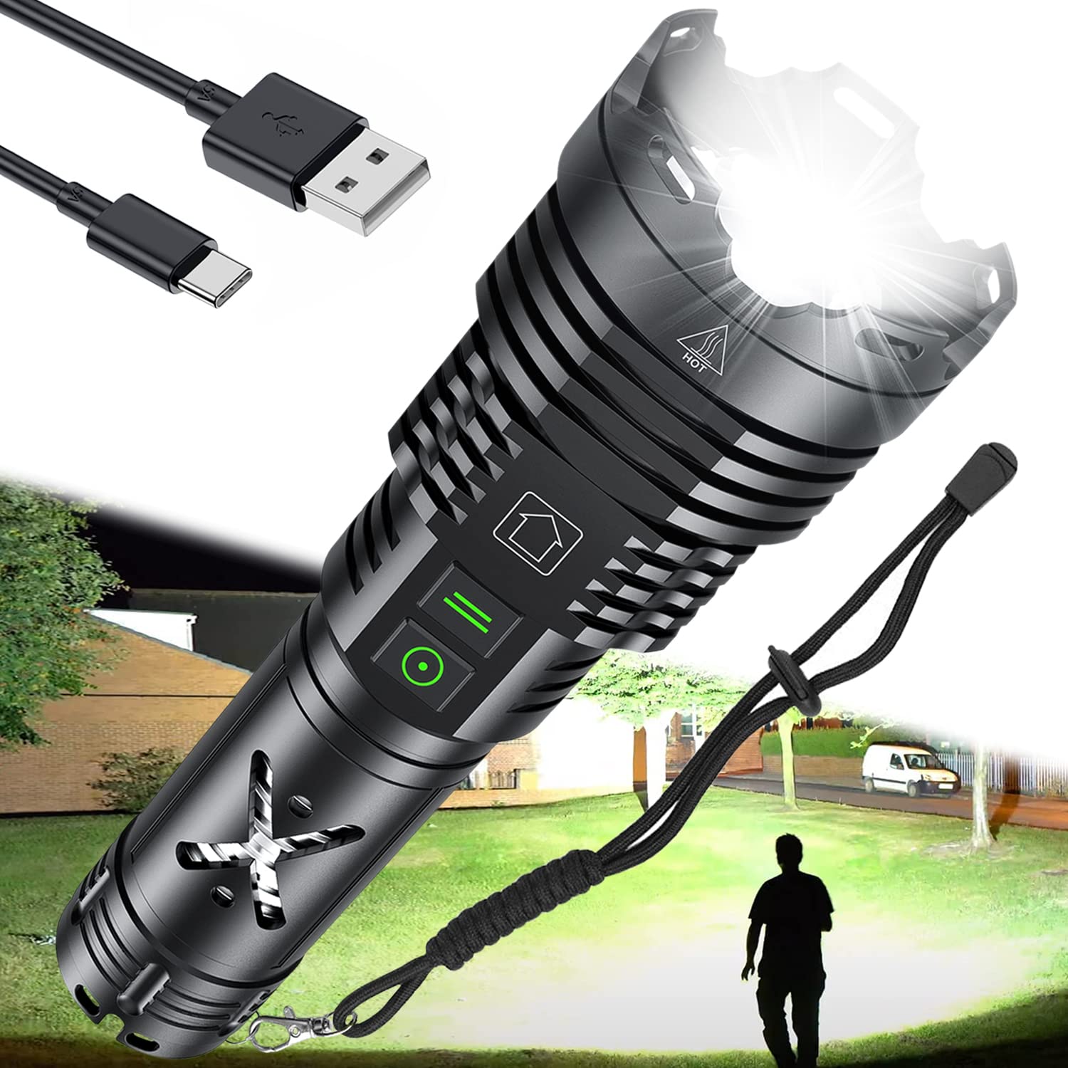 Gehavin Rechargeable Flashlights High Lumens 150000, Xhp160.5 Super Bright Led Flashlight, Powerful Flashlight With Zoomable, Wa