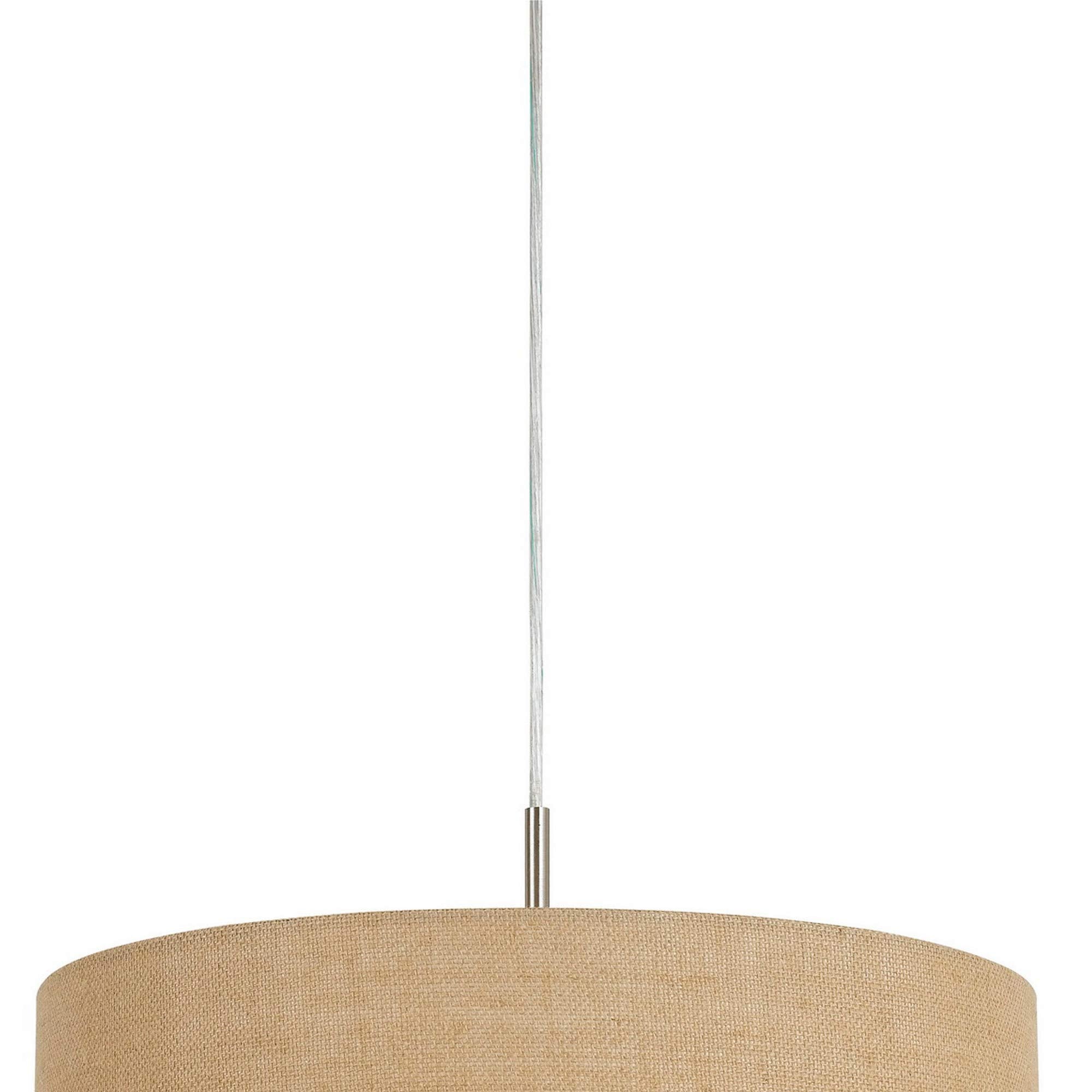 Benjara Metal Pendant Lighting With Fabric Circular Drum Shade And Cord, Beige