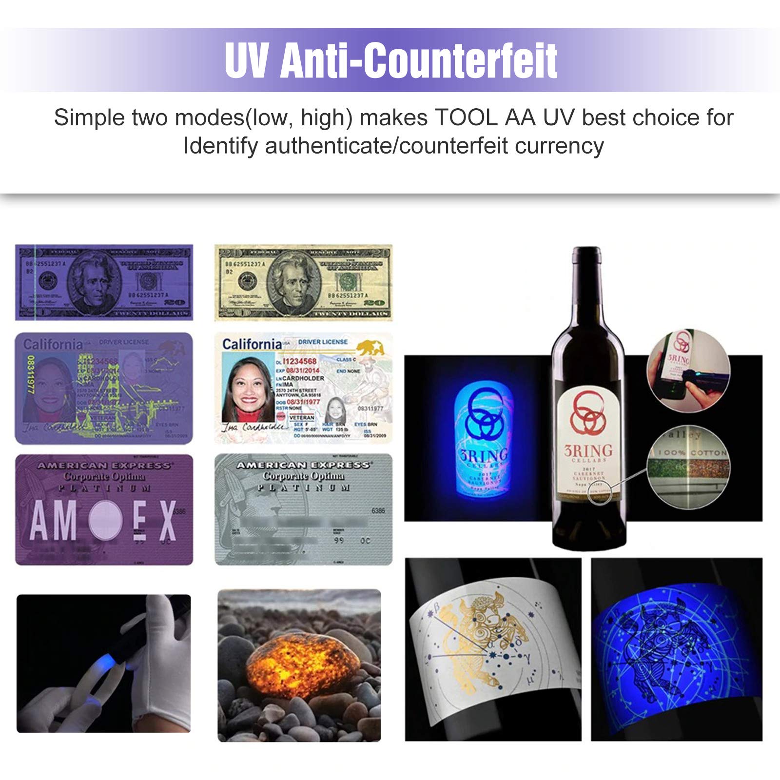 LUMINTOP Tool AA UV Flashlight, 365nm Ultraviolet Black Light, Slim Portable, Matt Black, IP68 Waterproof