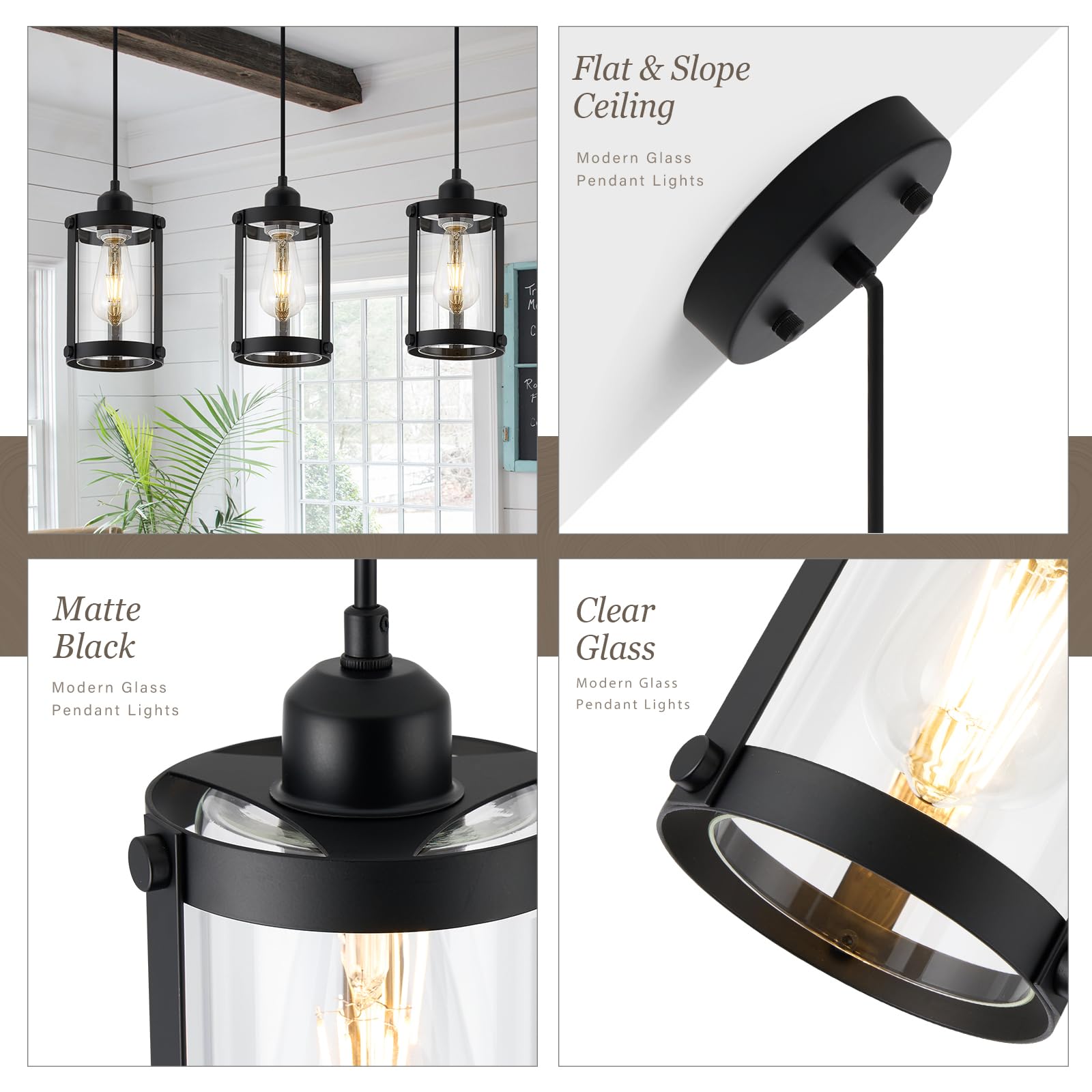 Osimir Black Pendant Lights Kitchen Island 3 Pack, Modern Kitchen Pendant Lighting Over Island With Clear Glass, Farmhouse Mini