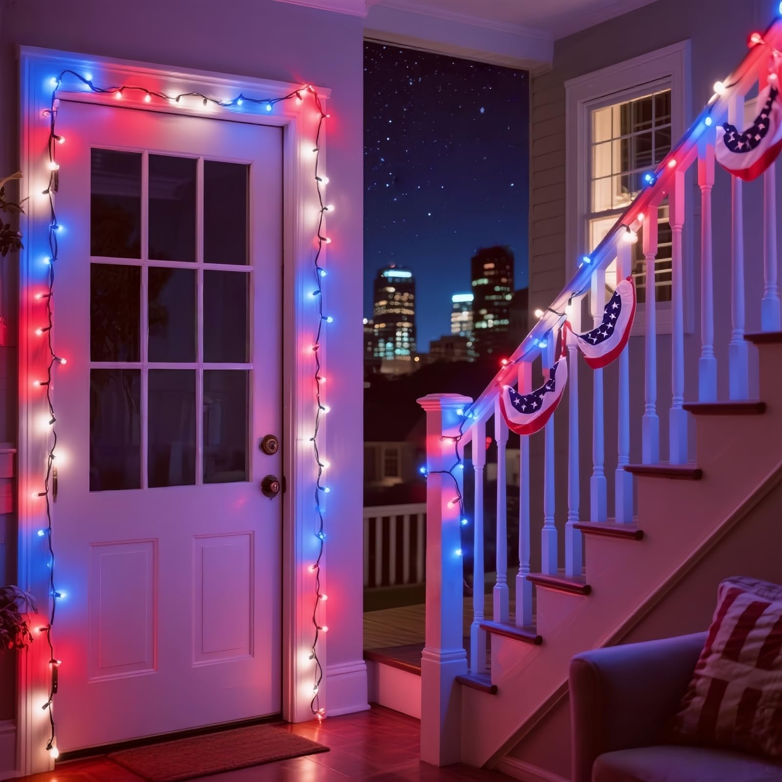 Jinbest Red White And Blue Christmas Lights, Ul Certified And Commercial Grade 100 Led Christmas Decorations String Lights, For