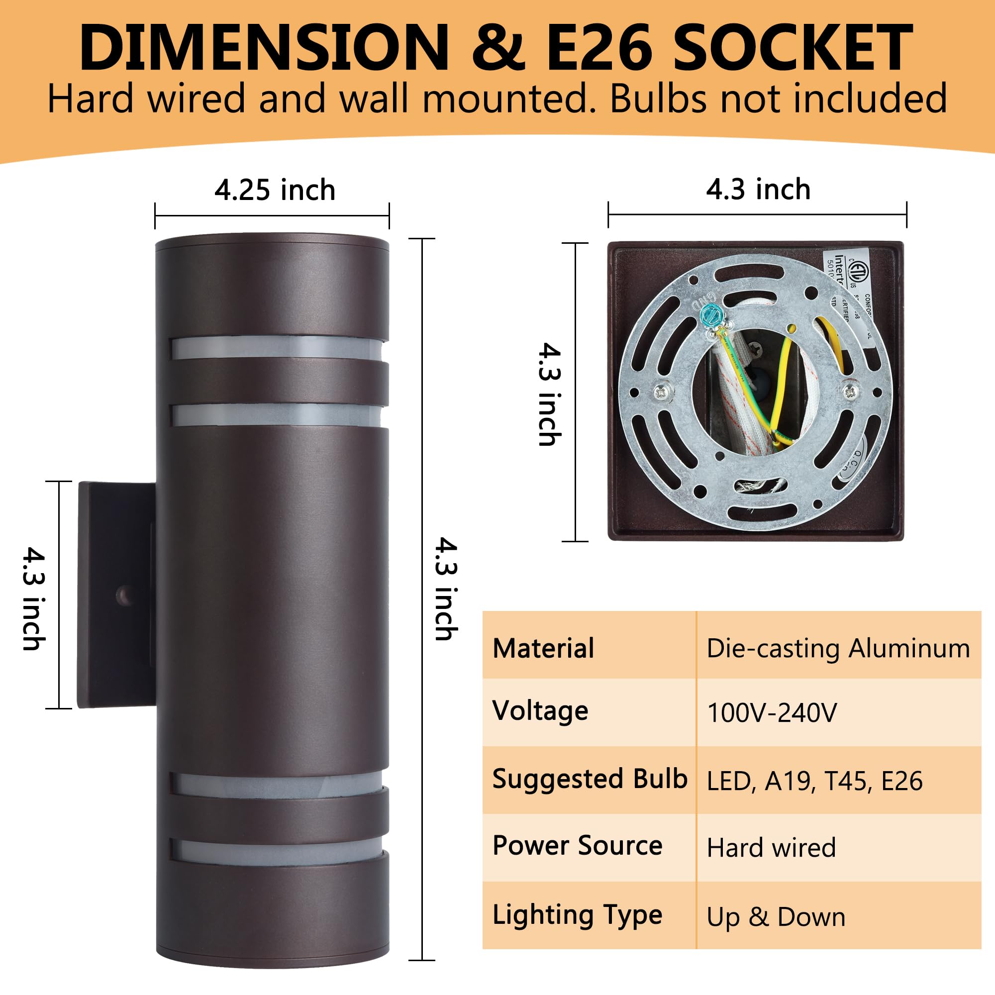 Housen Solutions Outdoor Wall Lights - 2 Pack IP65 Waterproof Bronze Cylinder Up Down Light Fixtures for Porch, Garage, Patio - Model PL08