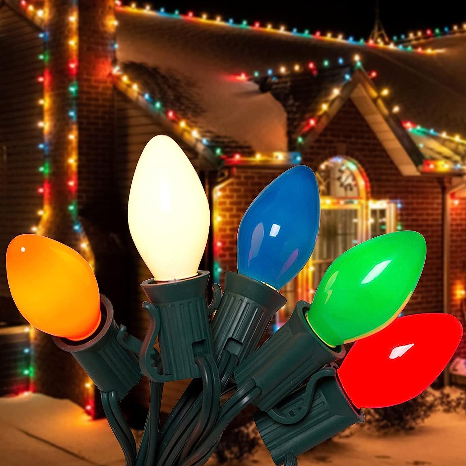 Bokoiuu C7 Replacement Light Bulbs Multicolor, 25 Pack Christmas Multicolor Night Bulbs, C7/E12 Candelabra Base For Ceramic Outd