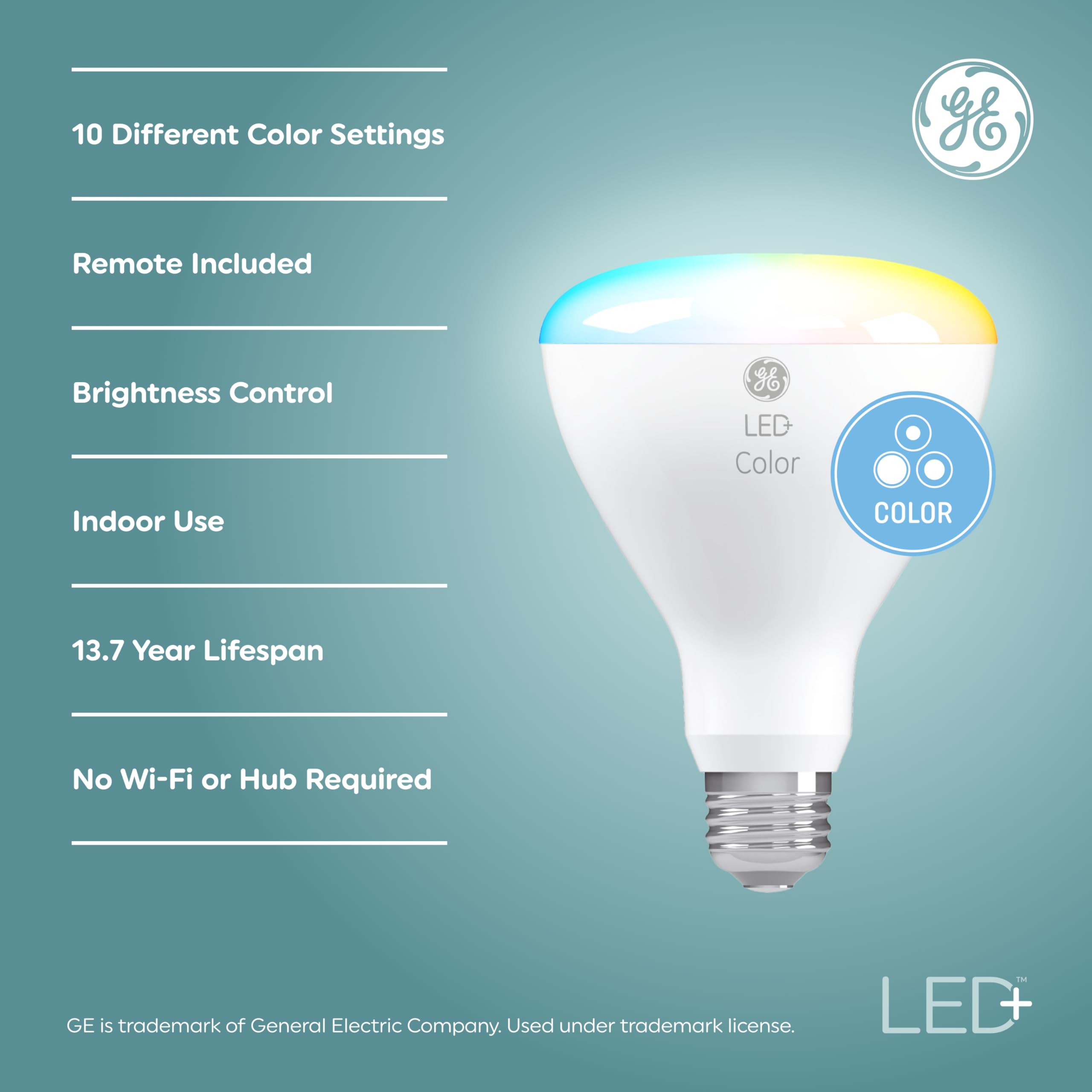 Ge Lighting Led+ Color Changing Led Ligh Bulbs With Remote, No App Or Wi-Fi Required, Br30 Indoor Floodlight Bulbs (3 Pack)