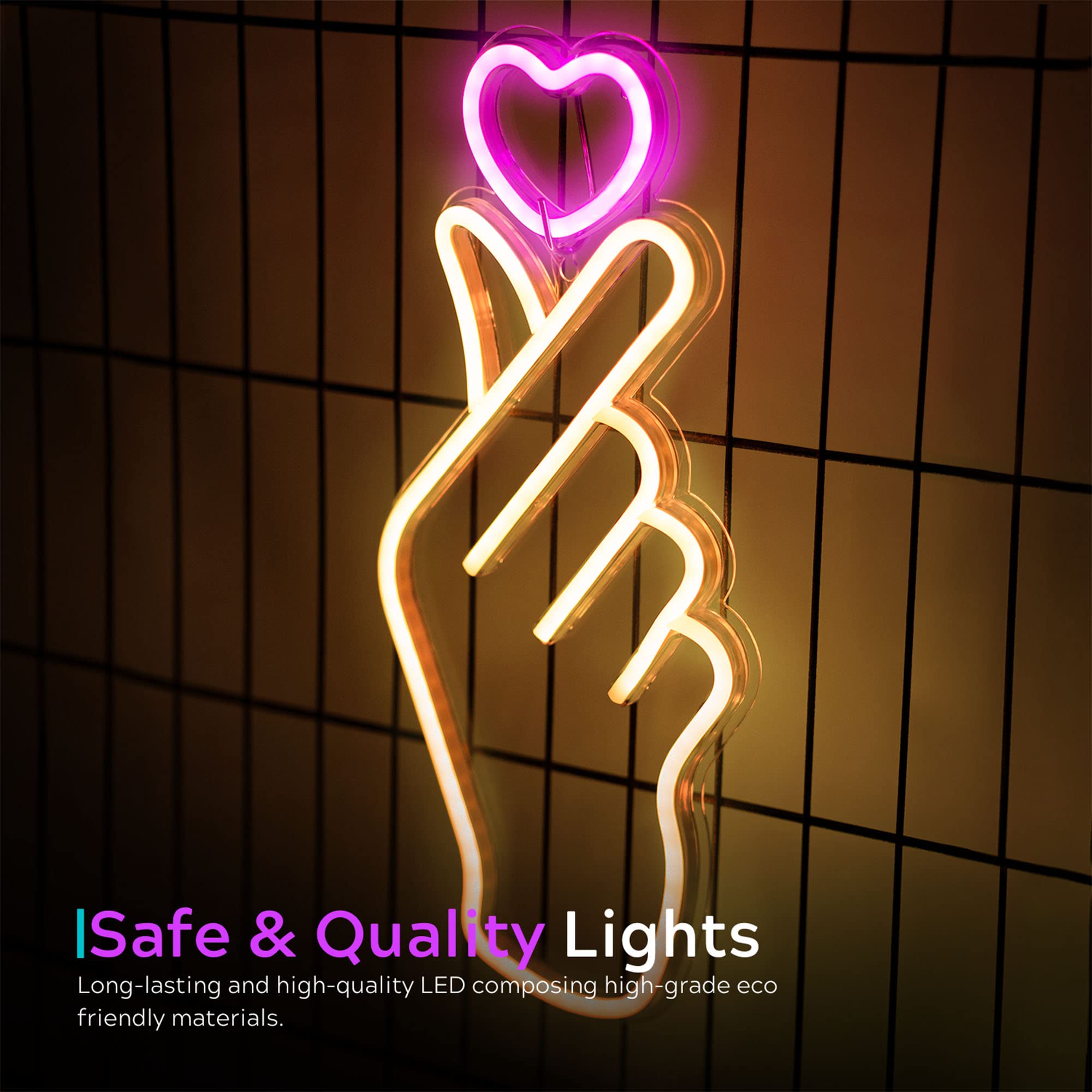 LEBURRY Finger Heart Neon Sign - LED Light for K-pop Fans, 16.3x7.5 inches, South Korean Novelty Decor