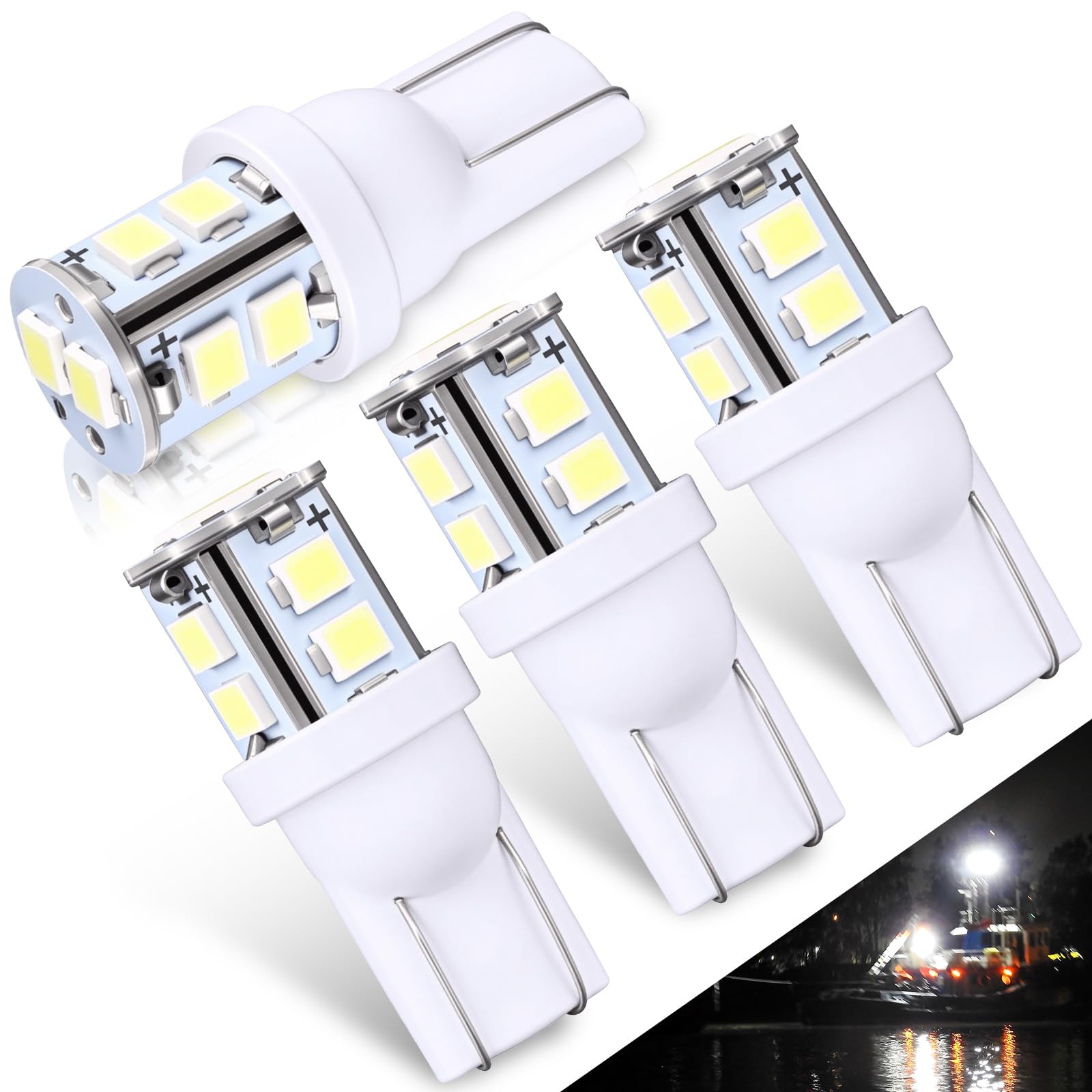 Aurelema 4 Pcs 906 Led Bulbs T10 Wedge Base Marine Boat Light Bulb Cool White 6000K All Round Mast Anchor Navigation Lights For