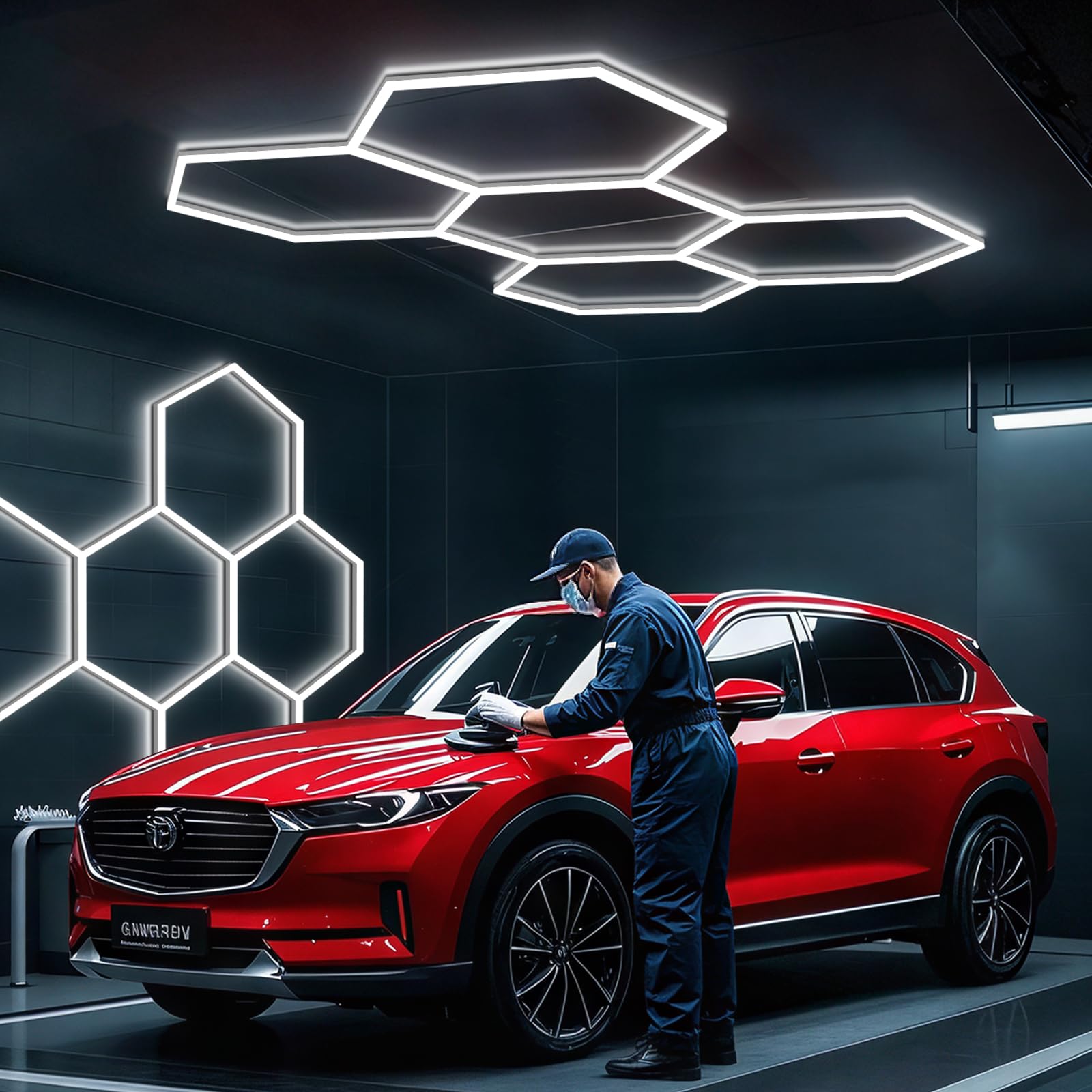 Brillihood Hexagon Garage Lights, Led Honeycomb Lights Ceiling, 192W, 23040Lm, 6500K Super Bright, 5 Grid Systems Car Detailing
