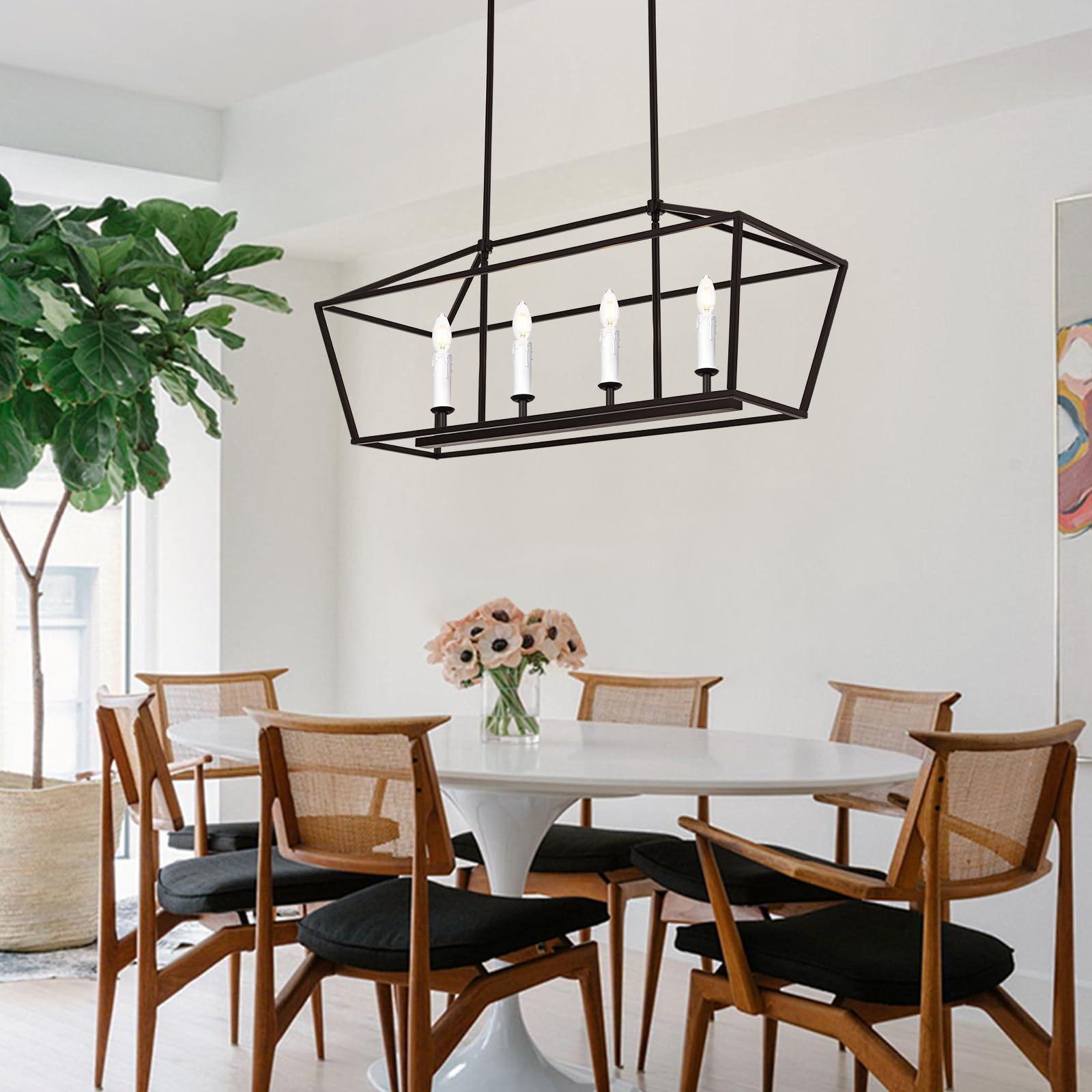 Winshen 4-Light Kitchen Island Pendant Lighting Fixture  Farmhouse Dining Room Chandelier Over Table  Oil Rubbed Bronze & E12 Bulb Base