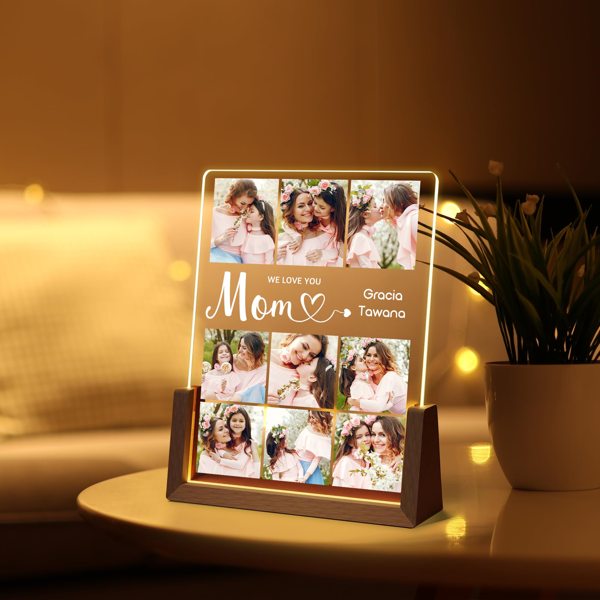 Maiwell Personalized Mothers Day Birthday Gifts For Mom Grandma Wife  Custom Mom Gifts From Daughter Son Husband  Light Up Picture Frame Acrylic Night Light With Photo Name Christmas Gift For Women